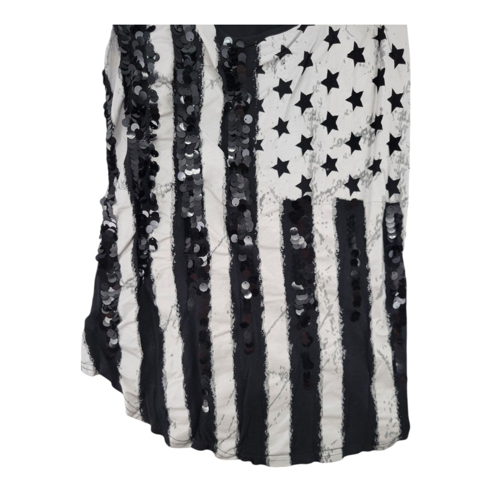 Rue 21 Womens American Flag Sequin Tank Top Racerback Stars Stripes Black XL