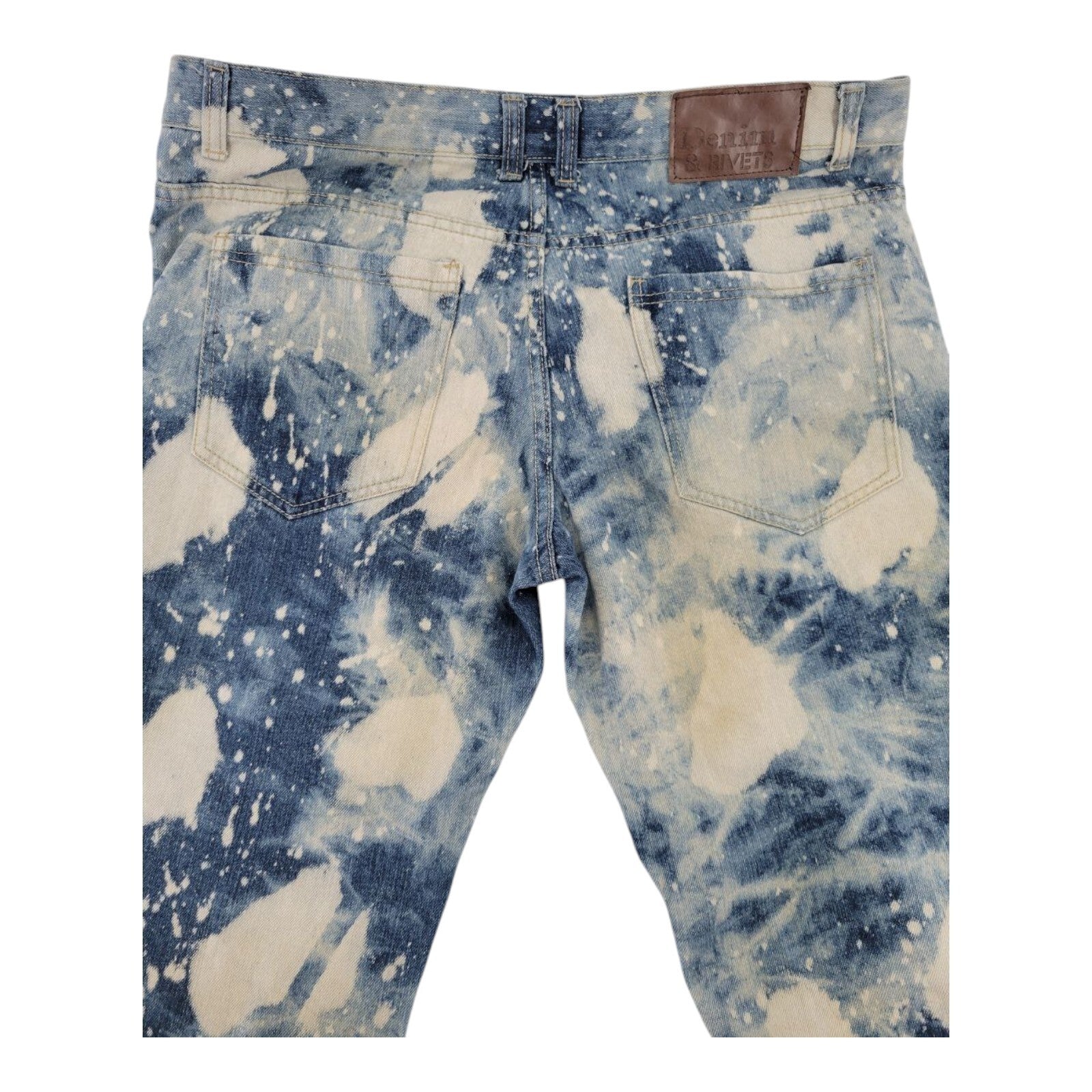 Denim & Rivets Stonewashed Distressed Moto Denim Jeans Bleached Mens Size 36