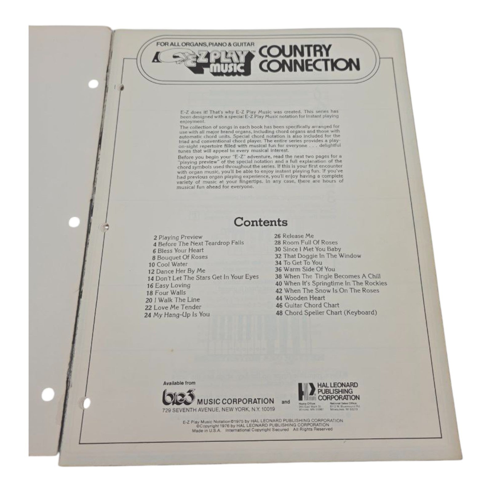 EZ Play Music 30 Country Connection Featuring Release Me Vintage Music Book