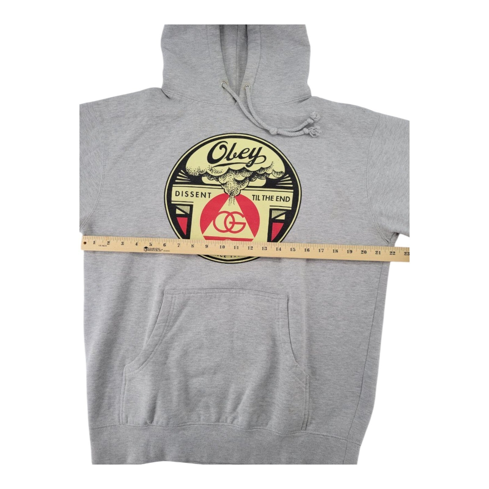 Obey OG Dissent Til the End Graphic Hoodie Gray Pullover Sweatshirt Size 44x26
