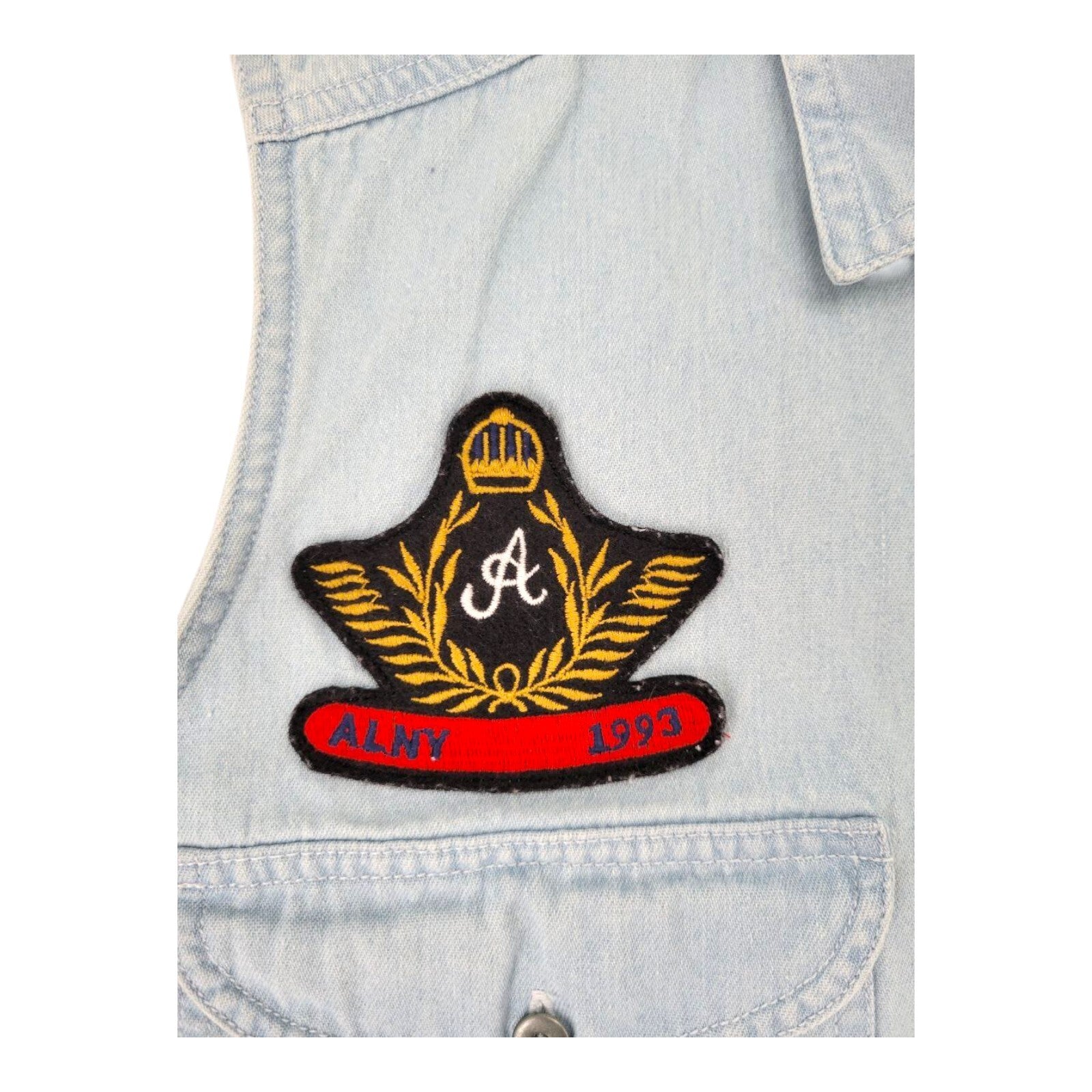 At Last ALNY Jeans NY Patch Denim Sleeveless Button Shirt Size M