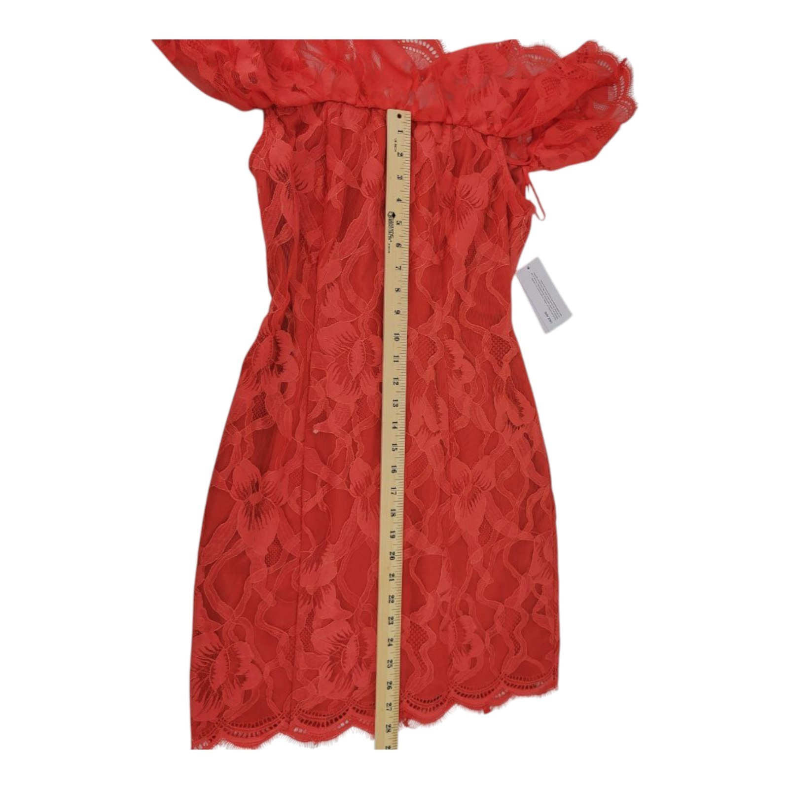 GUESS Women's Francine Off Shoulder Dress Red Lace Ruffle Hem Size 2