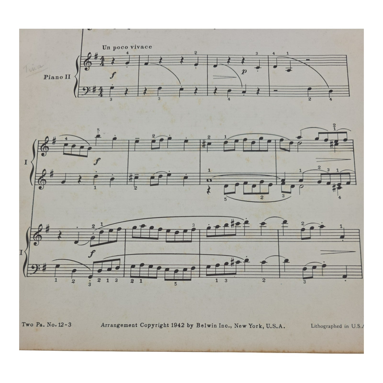 Two Pianos Four Hands Gavotte In G Major Sheet Music 1942