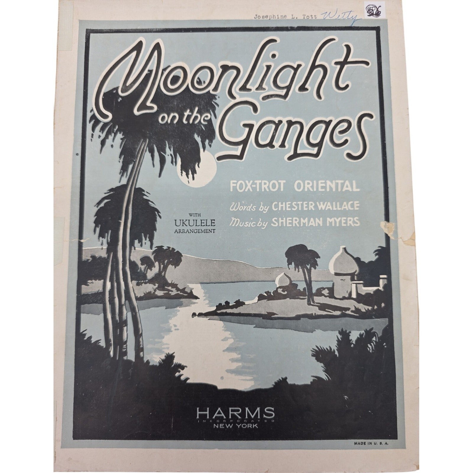 1926 Sheet Music Moonlight on the Ganges by Chester Wallace & Sherman Myers