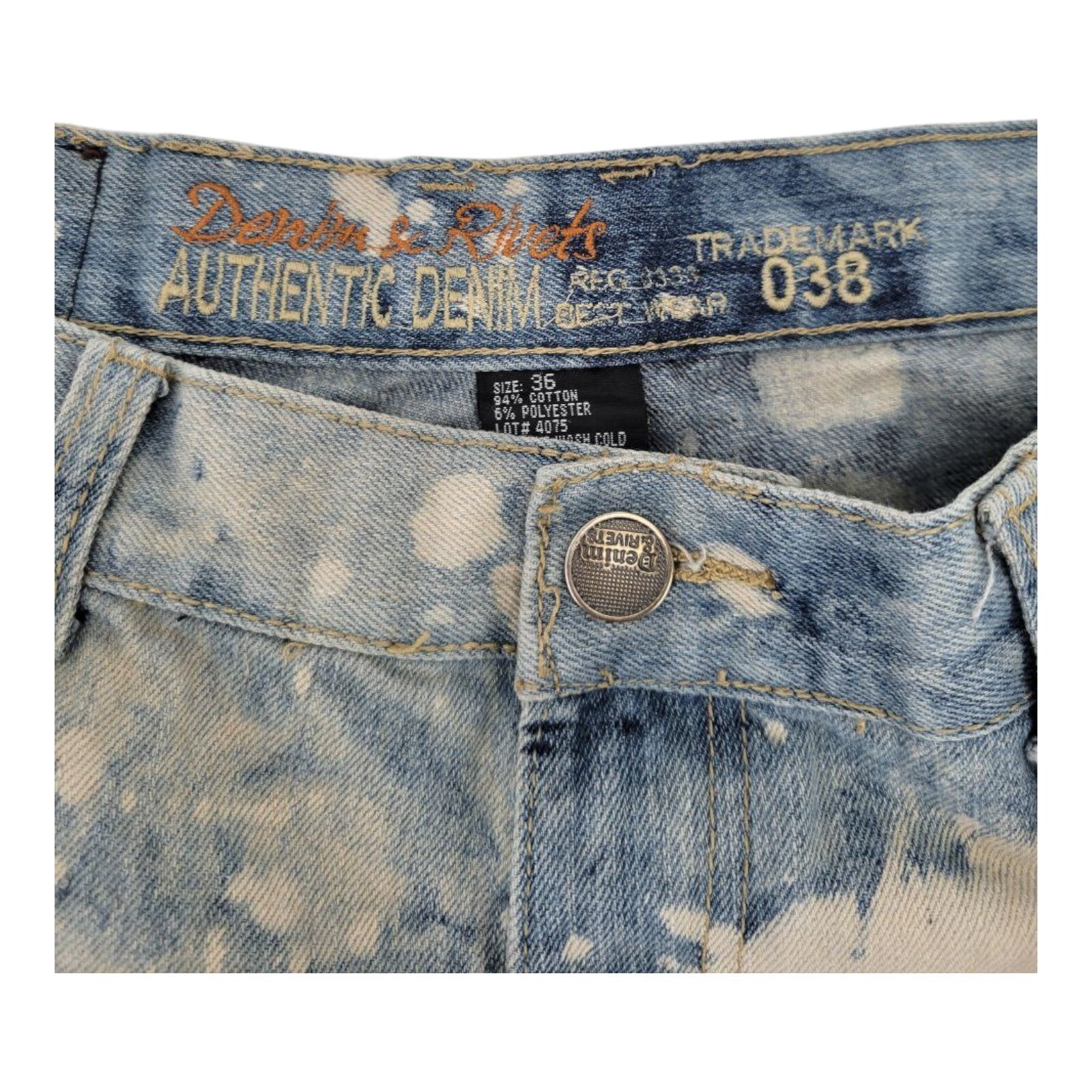Denim & Rivets Stonewashed Distressed Moto Denim Jeans Bleached Mens Size 36