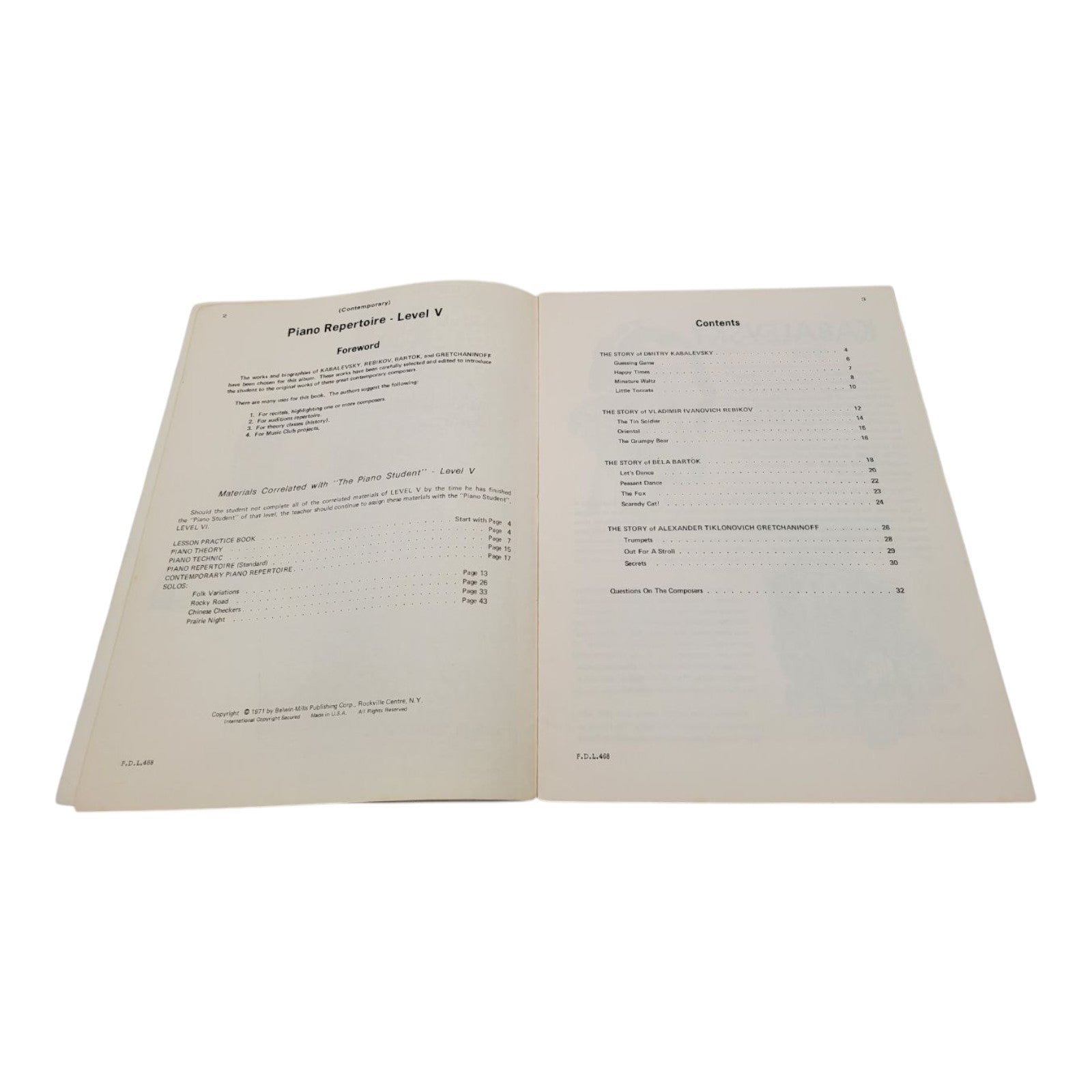 David Carr Glover Piano Repertoire Level Five Book Set 1971 Belwin Mills