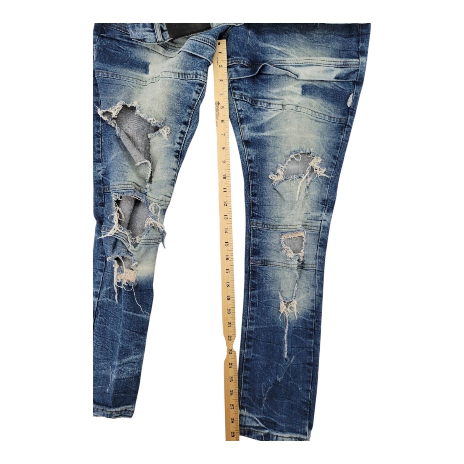 Legendary Status Mens Distressed Moto Blue Stretch Denim Jeans 38x29