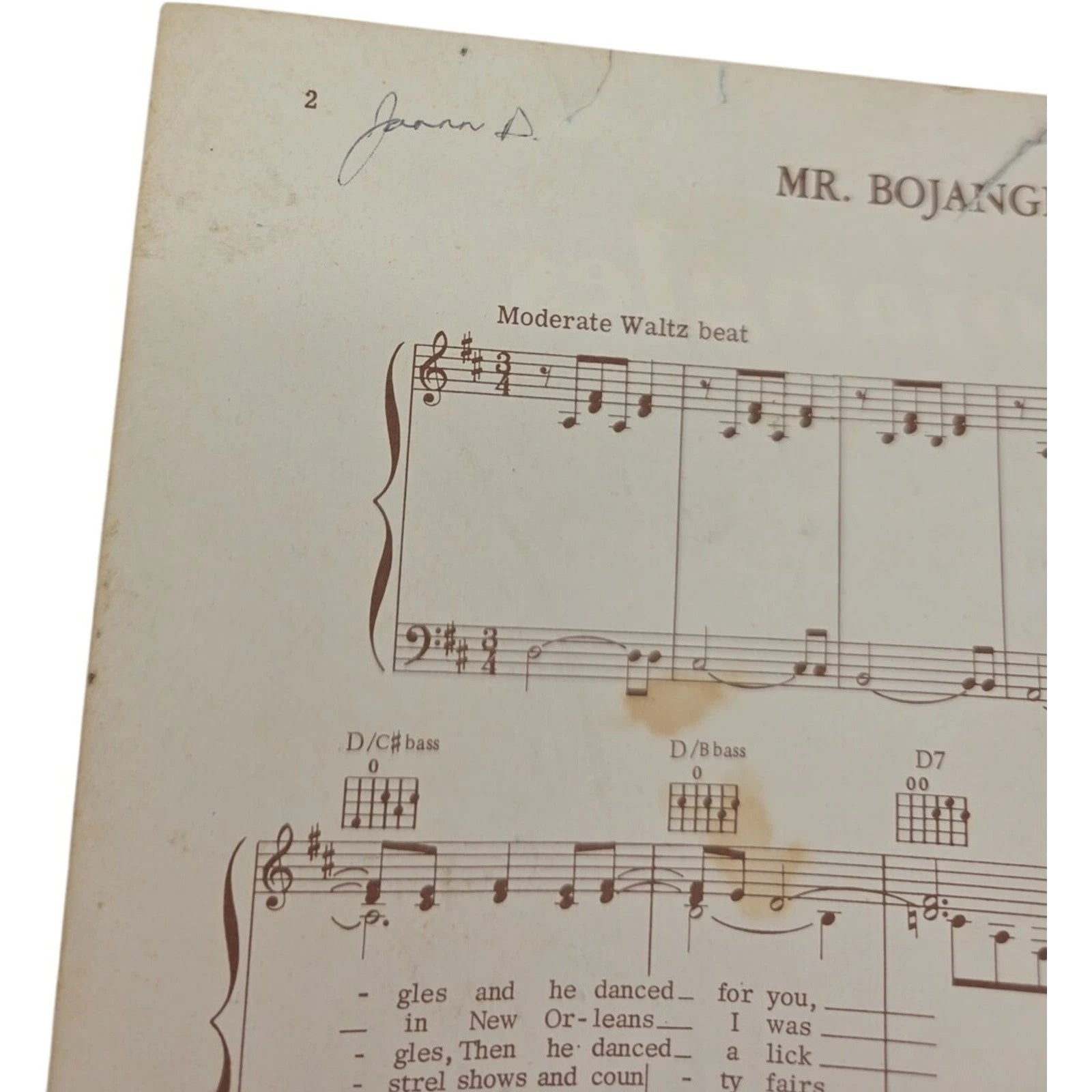 Vintage 1968 Sheet Music Mr. Bojangles by Jerry Jeff Walker