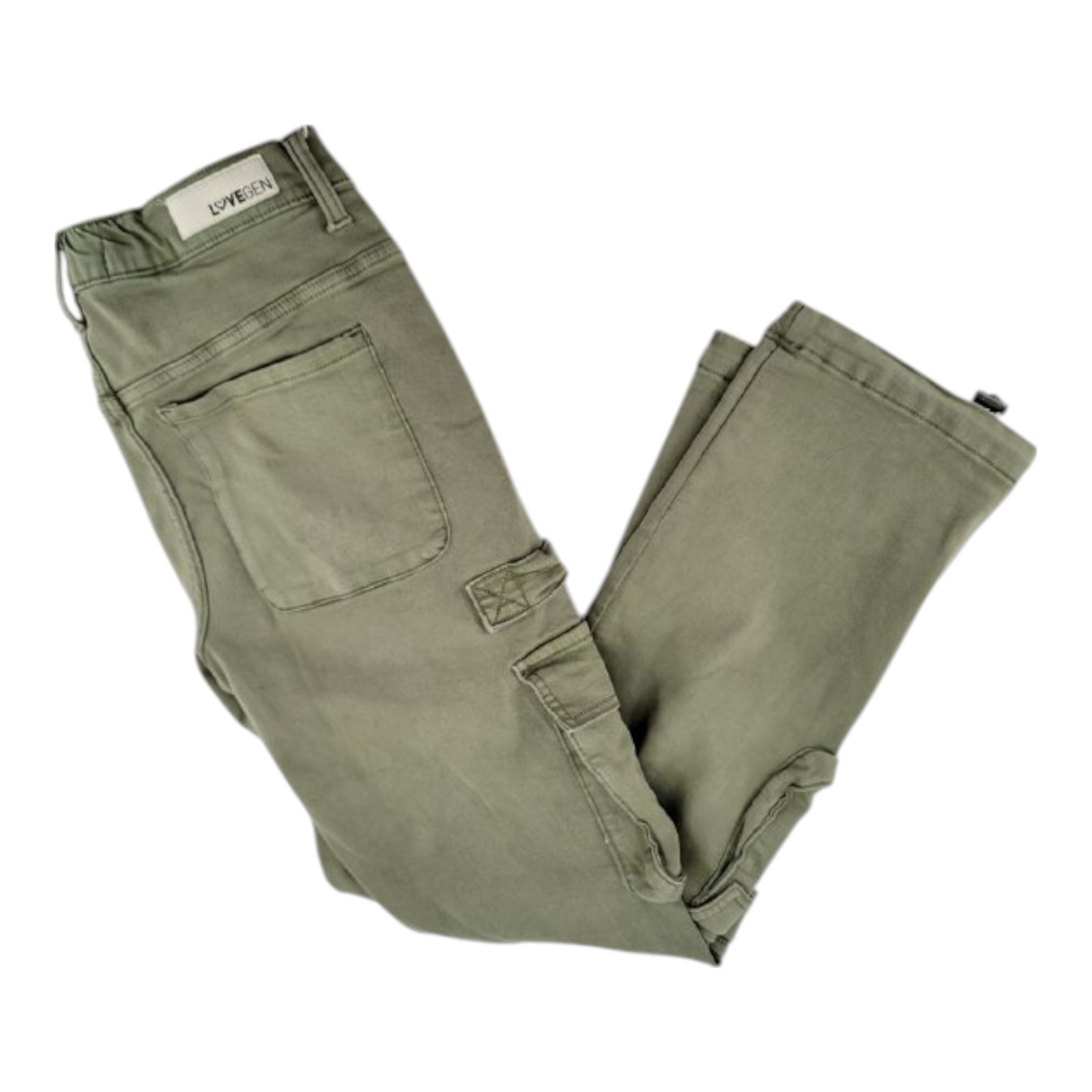 LoveGen Women's Utility Cargo Pants Size 7/29 Multi-Pocket Drawstring Hem