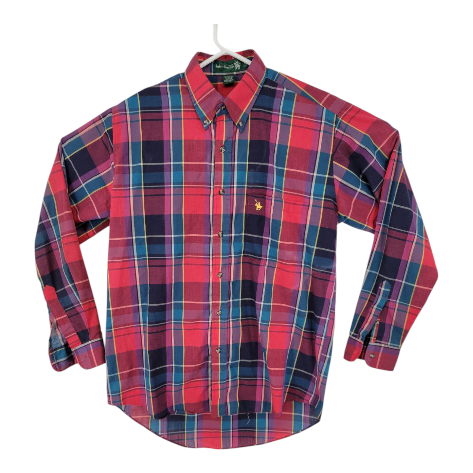 Knights of Round Table Red Plaid Button Down Long Sleeve Shirt Size LT