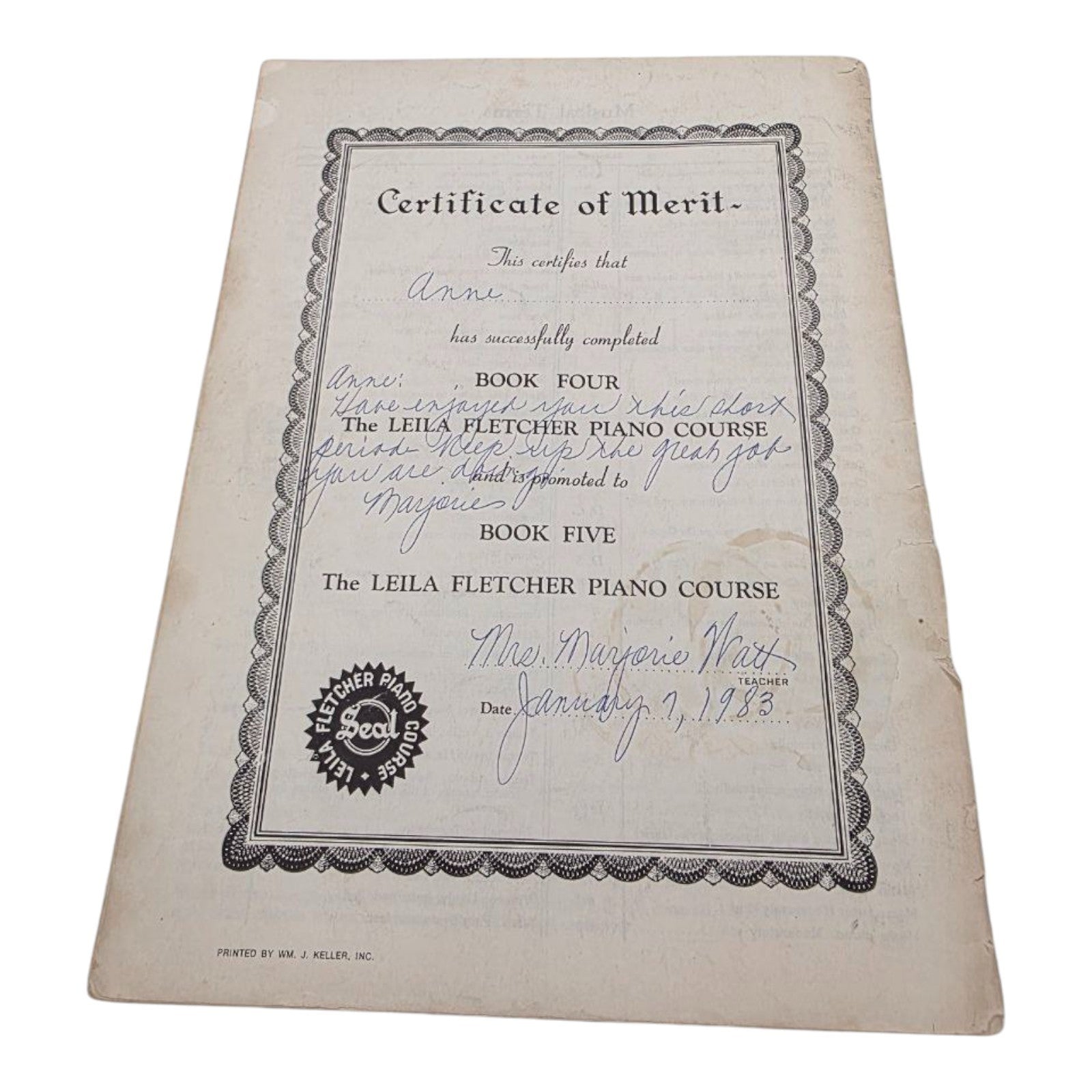 The Leila Fletcher Piano Course Book Four Sheet Music with Certificate of Merit