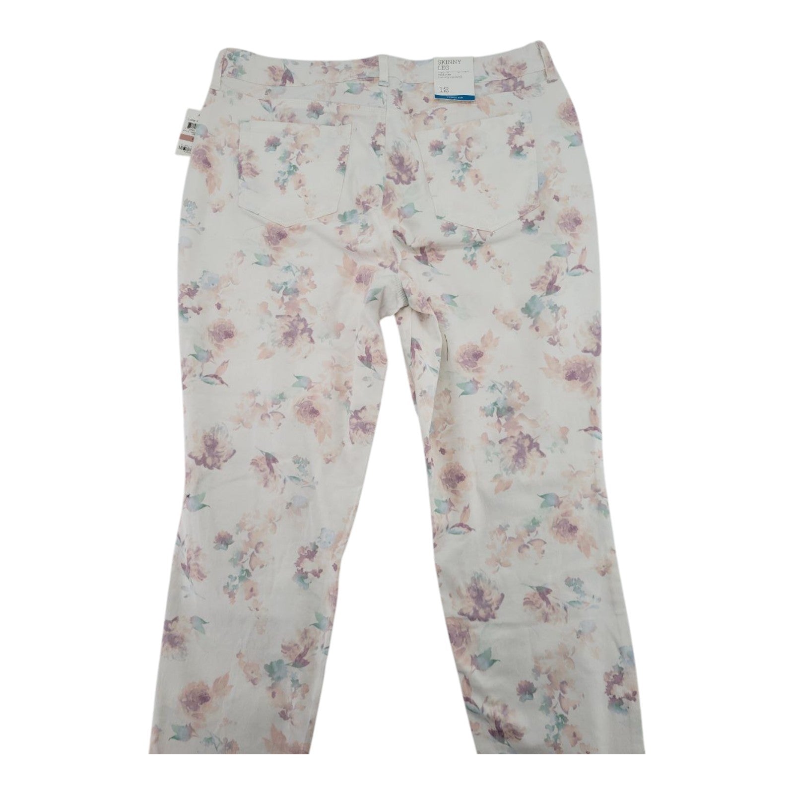 Style & Co Women's Curvy Skinny Jeans 12 Cream Floral Mid Rise Tummy Control