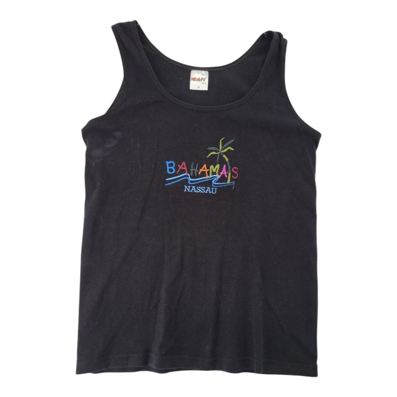 Raffi USA Bahamas Nassau Embroidered Black Tank Top Size M