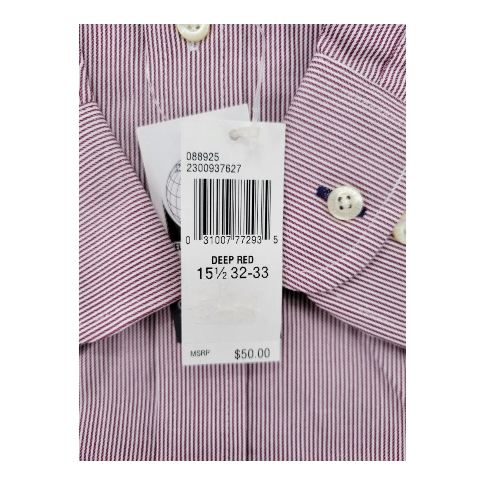 IZOD Men's Dress Shirt Deep Red 15.5 32/33 Long Sleeve Cotton Button Down