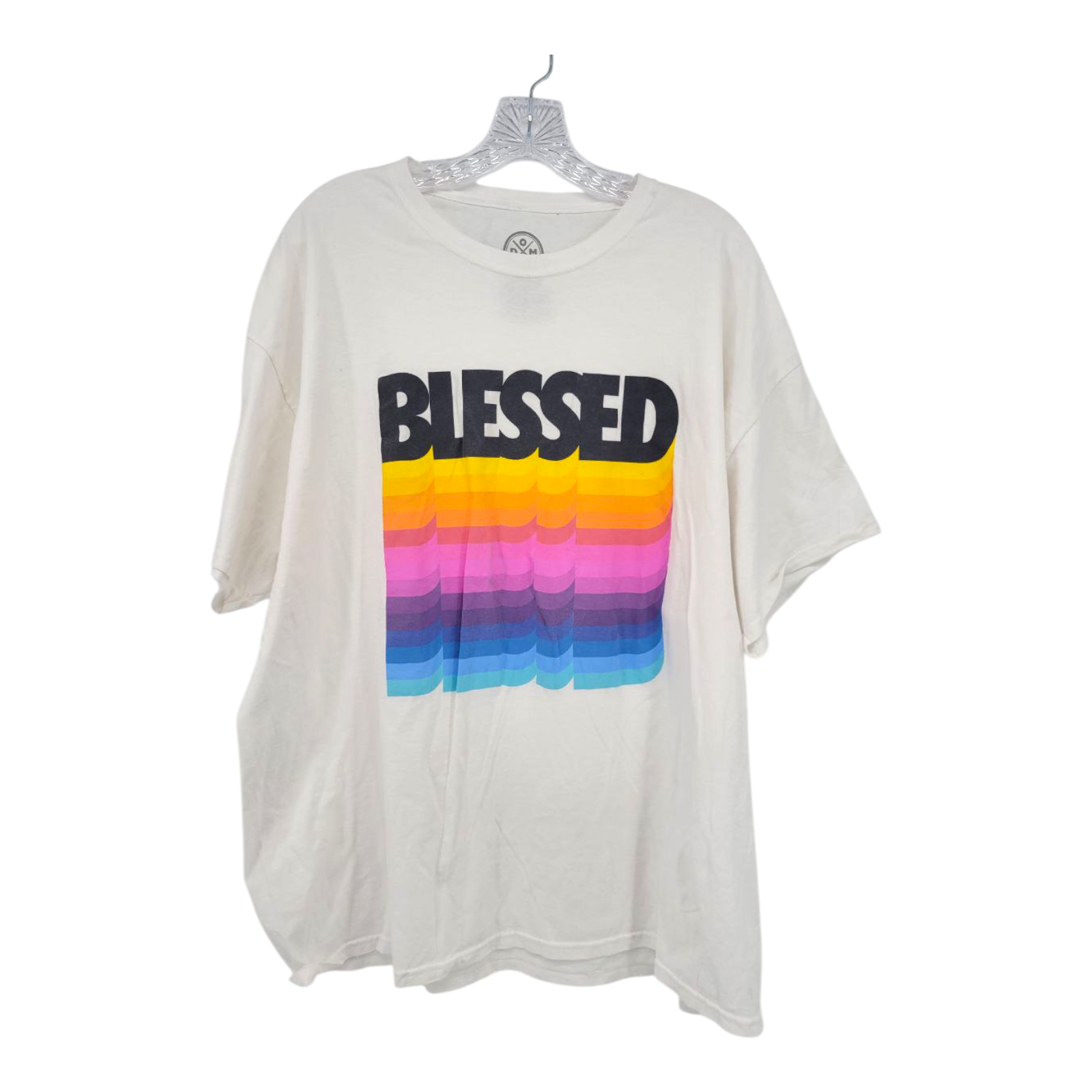 DOM Blessed Rainbow Graphic Tee White Cotton Shirt Short Sleeve 2XL