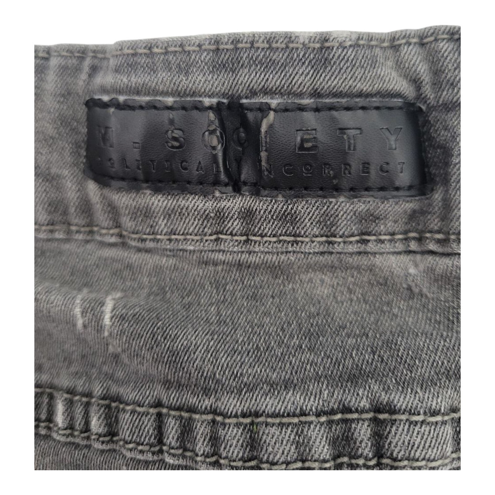 M Society Politically Incorrect Mens Gray Distressed Skinny Jeans 40x32