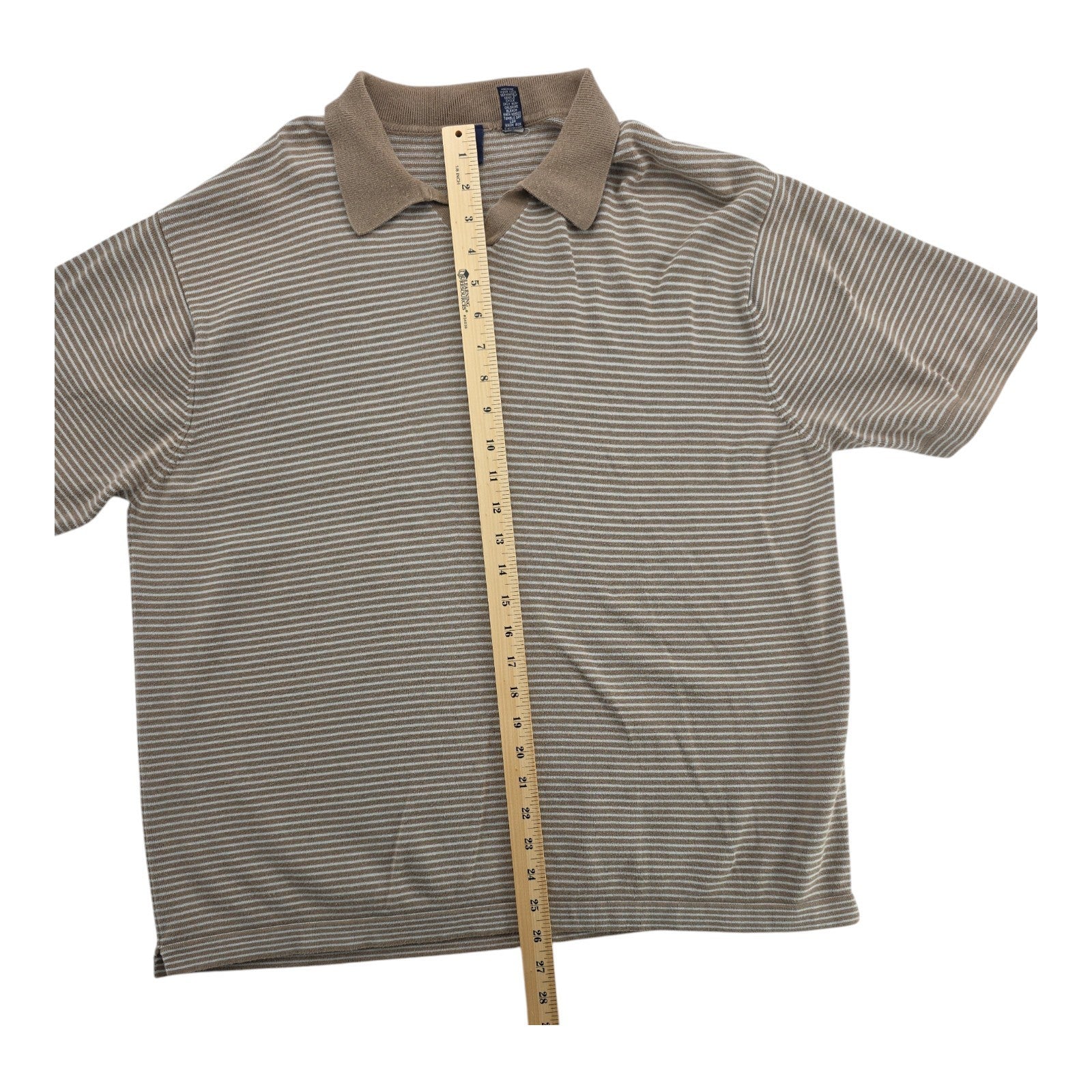 GAP Men’s L Brown Beige Striped Knit Polo Shirt Short Sleeve 100% Cotton