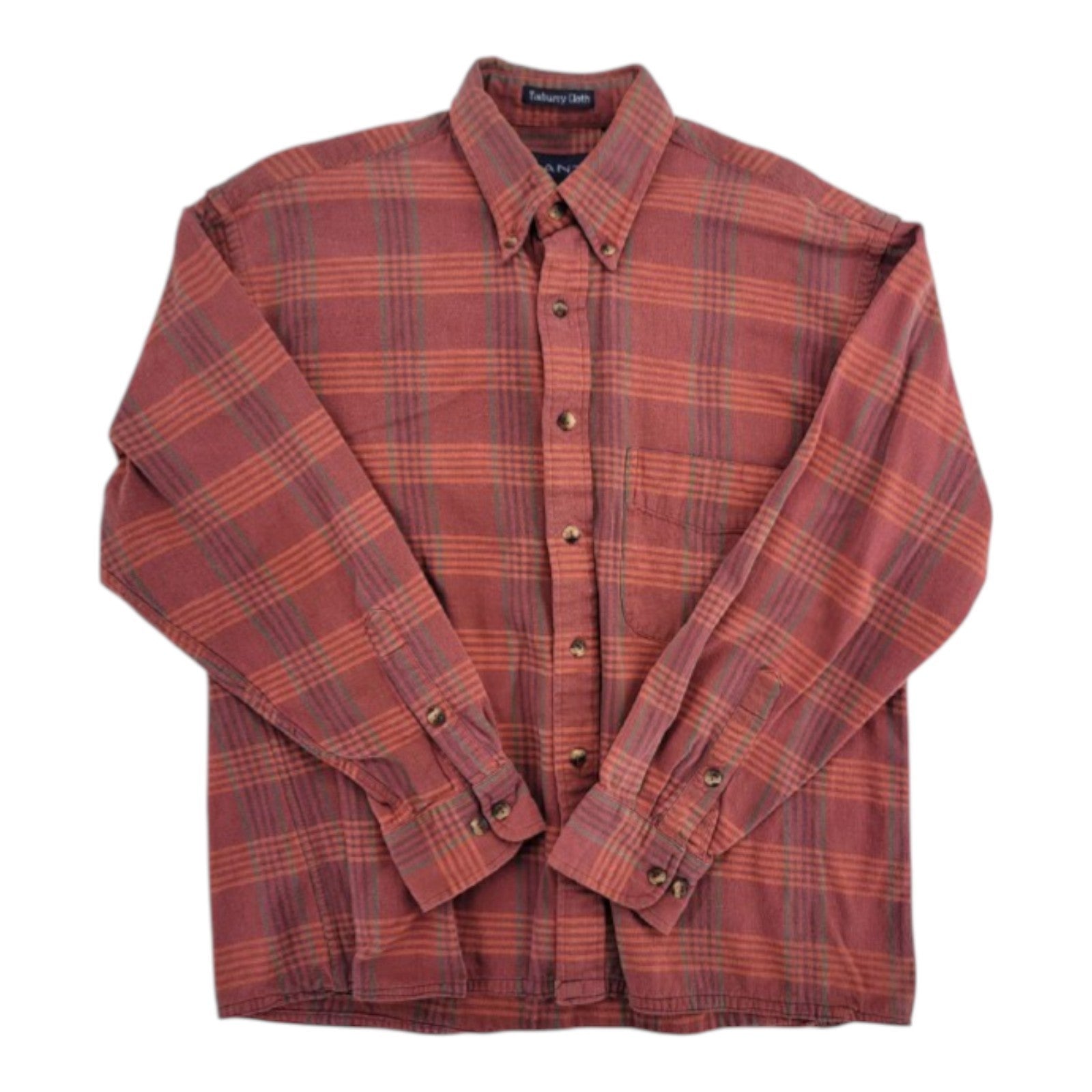 GANT Men's Red Plaid Tisbury Flannel Button Down Shirt Long Sleeve M
