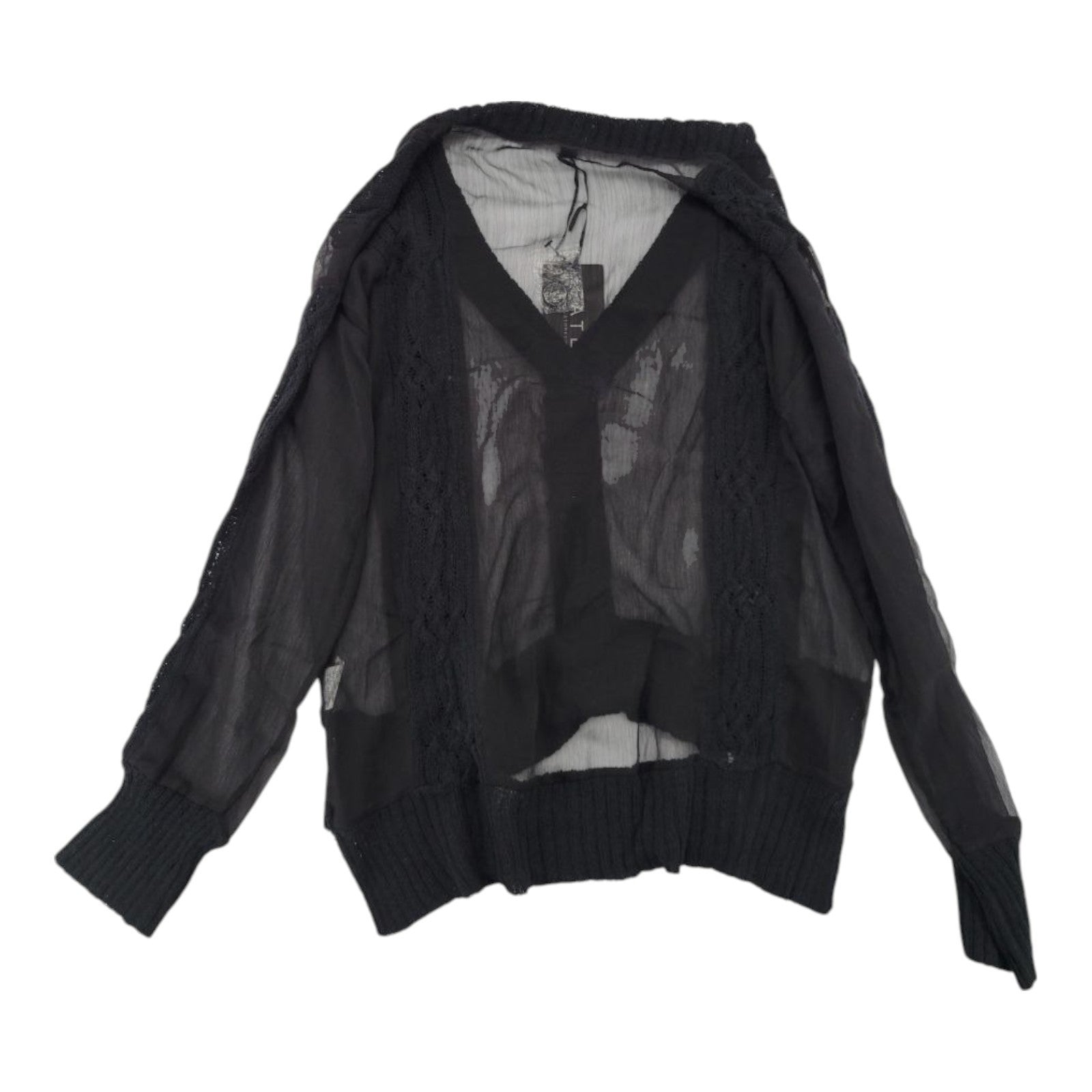 Fate Womens Black Sheer Knit Cardigan Sweater Button Front Long Sleeve M