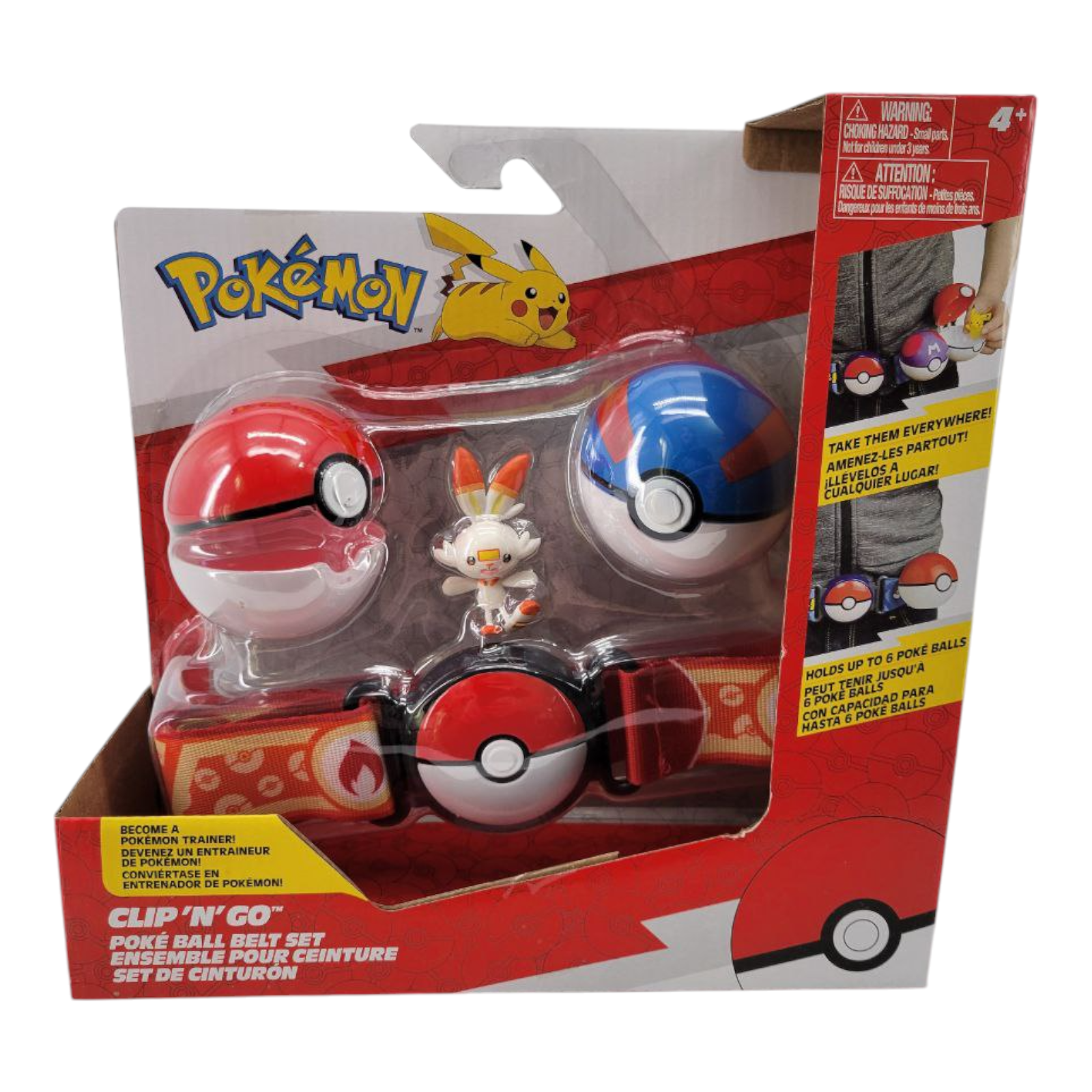 Pokemon Clip N Go Poke Ball Belt and 2" Scorbunny Battle Action Figure Set