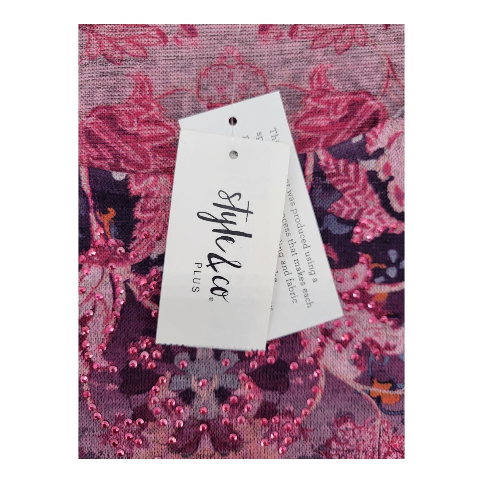 Style & Co Women's Floral Sequin Tunic Top 2X Long Sleeve