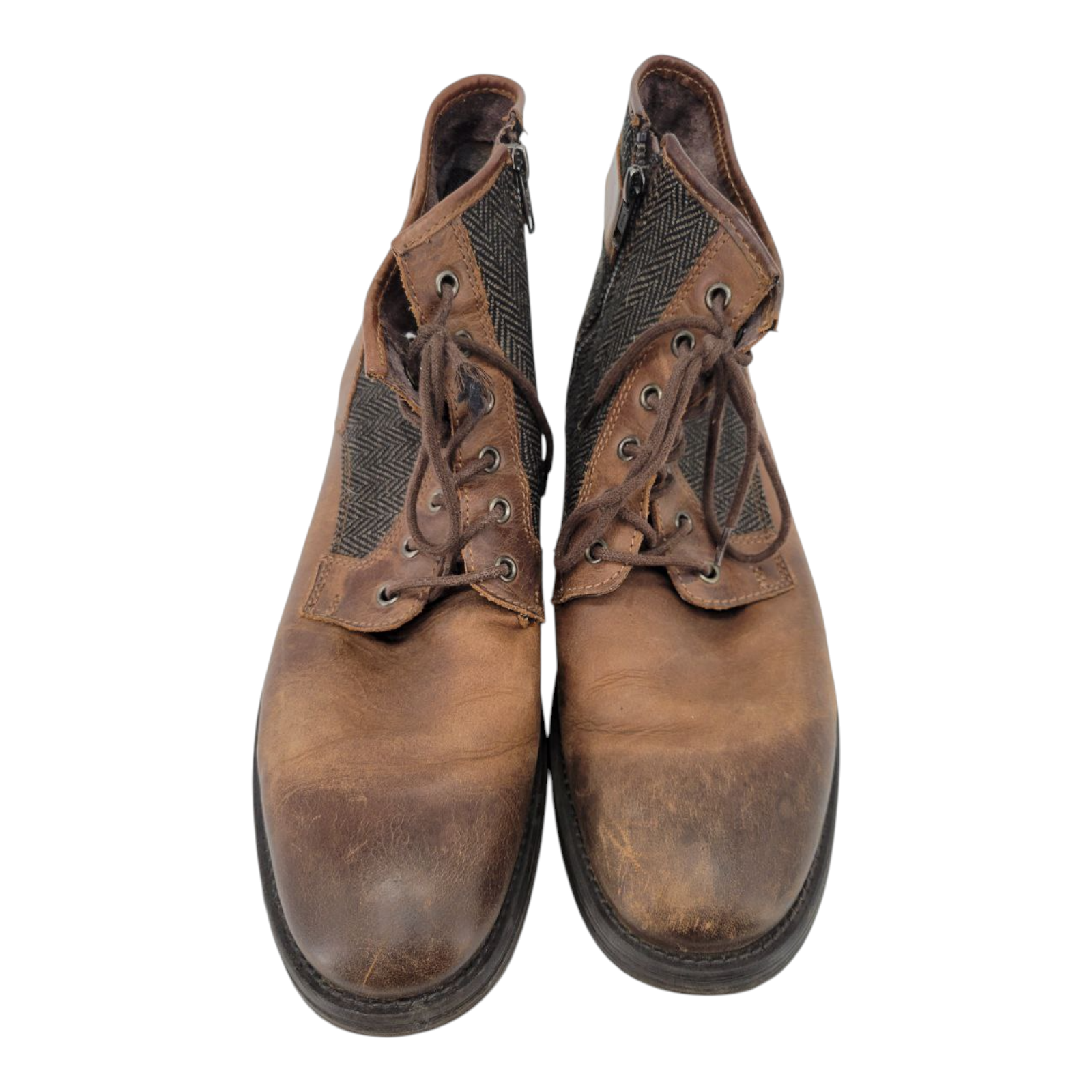 Venturini For Men Brown Leather Lace Up Boots Side Zip Size 10