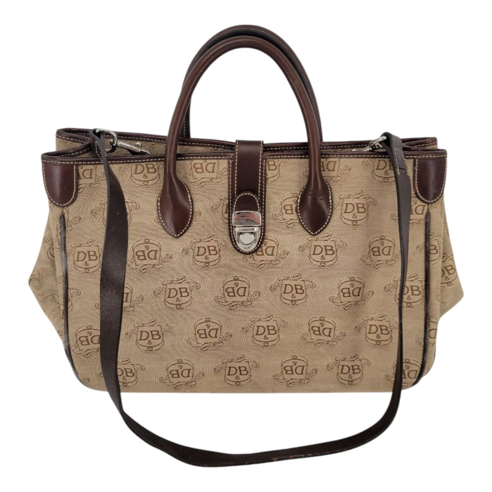 Dooney & Bourke D&B Canvas Brown Tan Satchel Tote Cross Purse Body Bag