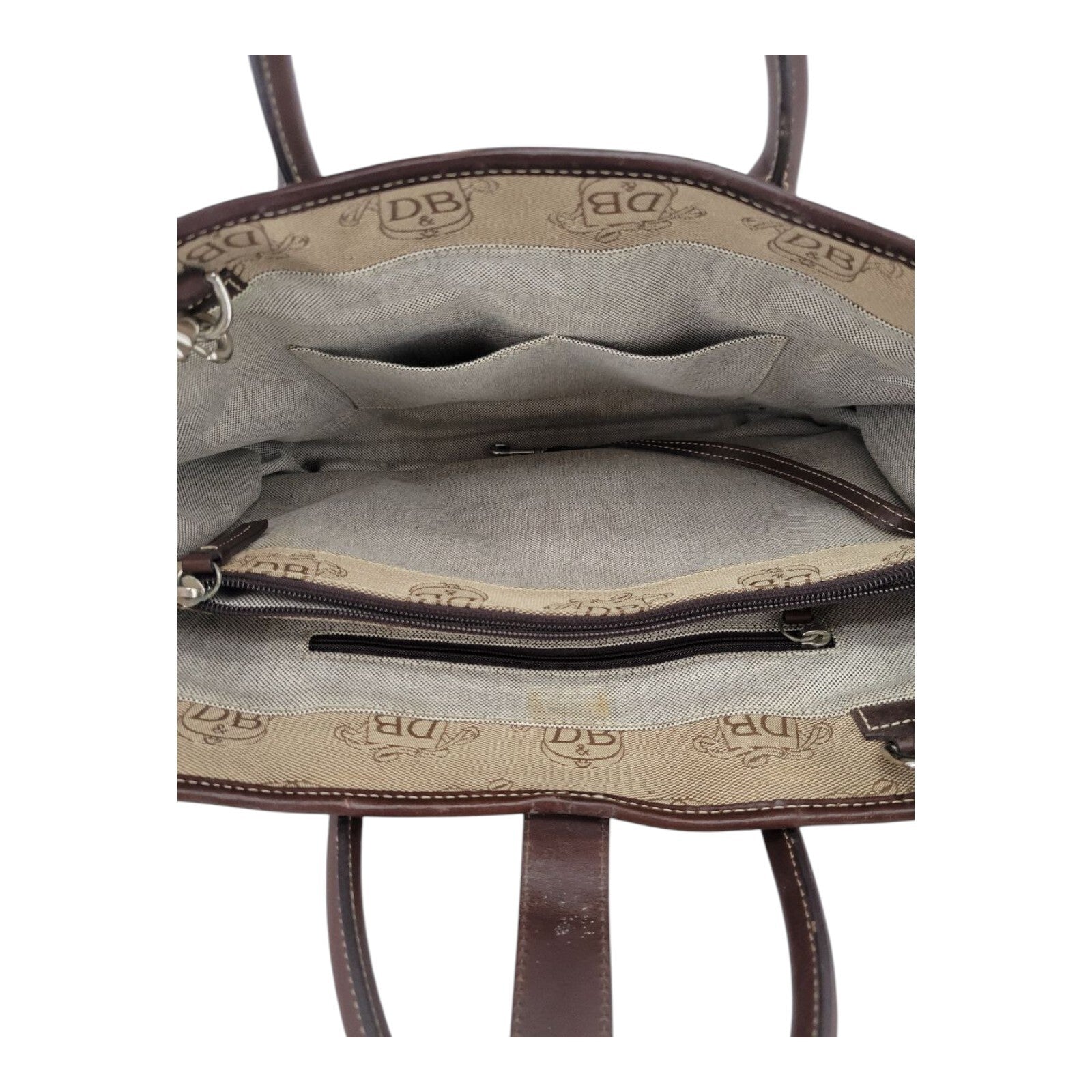 Dooney & Bourke D&B Canvas Brown Tan Satchel Tote Cross Purse Body Bag