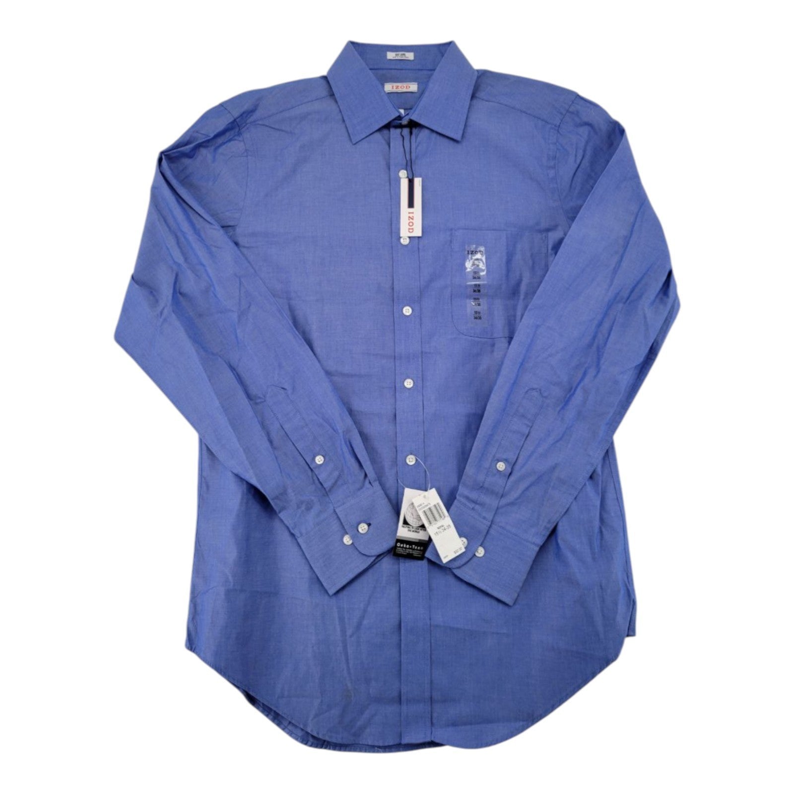 IZOD Men's Royal Blue Button Shirt 15.5 34/35 Long Sleeve Cotton Easy Care