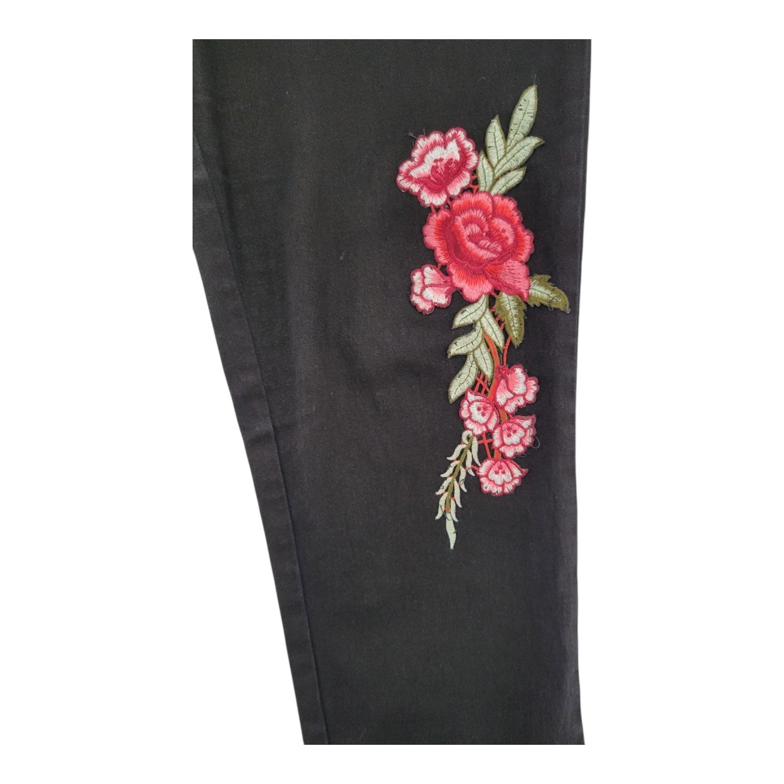 DG2 by Diane Gilman Black Skinny Jeans Size 14 Floral Embroidered Studded Hem