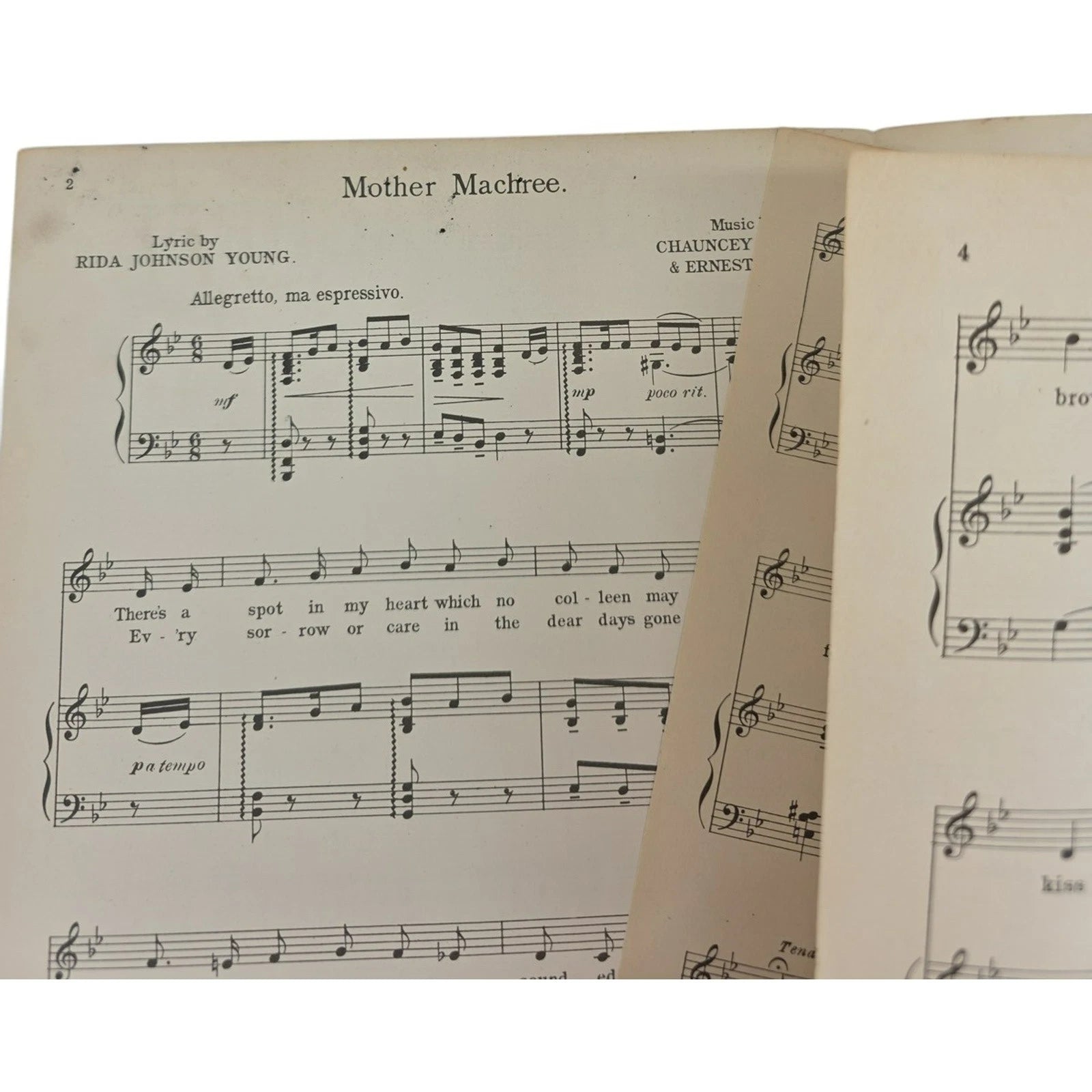 Vintage 1910 Sheet Music Mother Machree by Rida Johnson Young