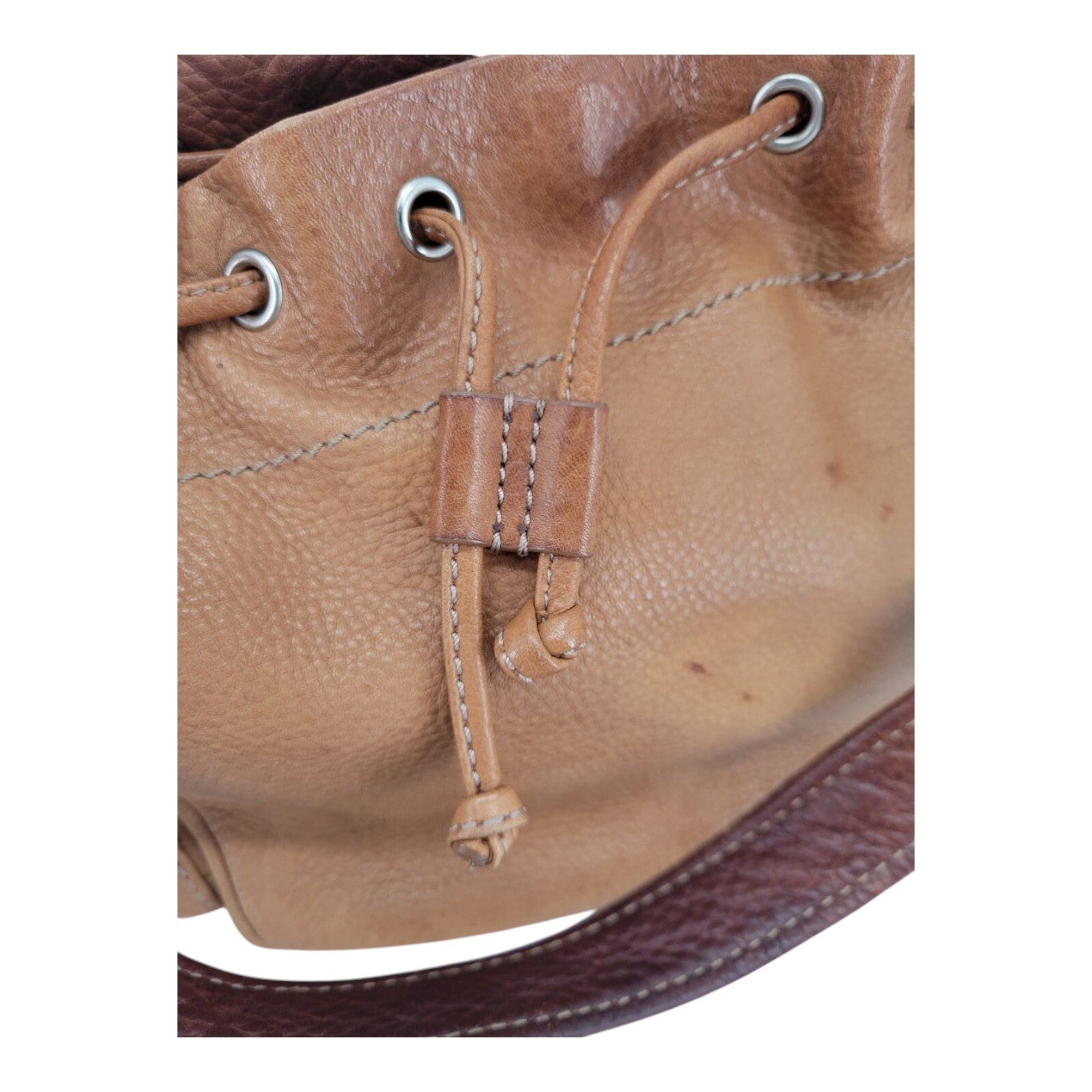 Fossil 75082 Womens Brown Leather Adjustable Strap Drawstring Shoulder Handbag