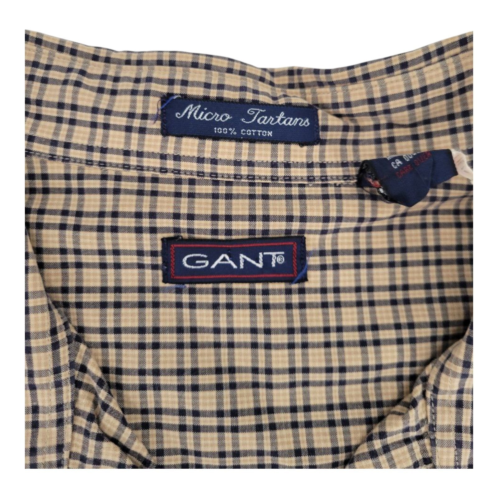 GANT USA Mens Shirt Beige Navy Tartan Plaid Cotton Button Down XXL