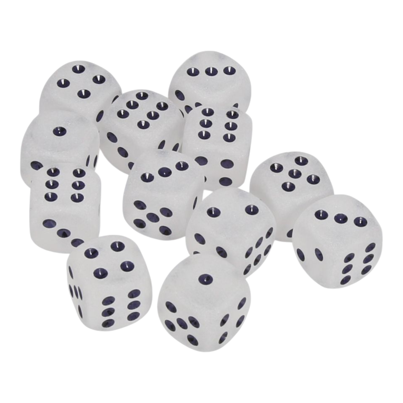 Chessex d6 Cube 16mm Frosted Clear with Black Pip 12 Dice