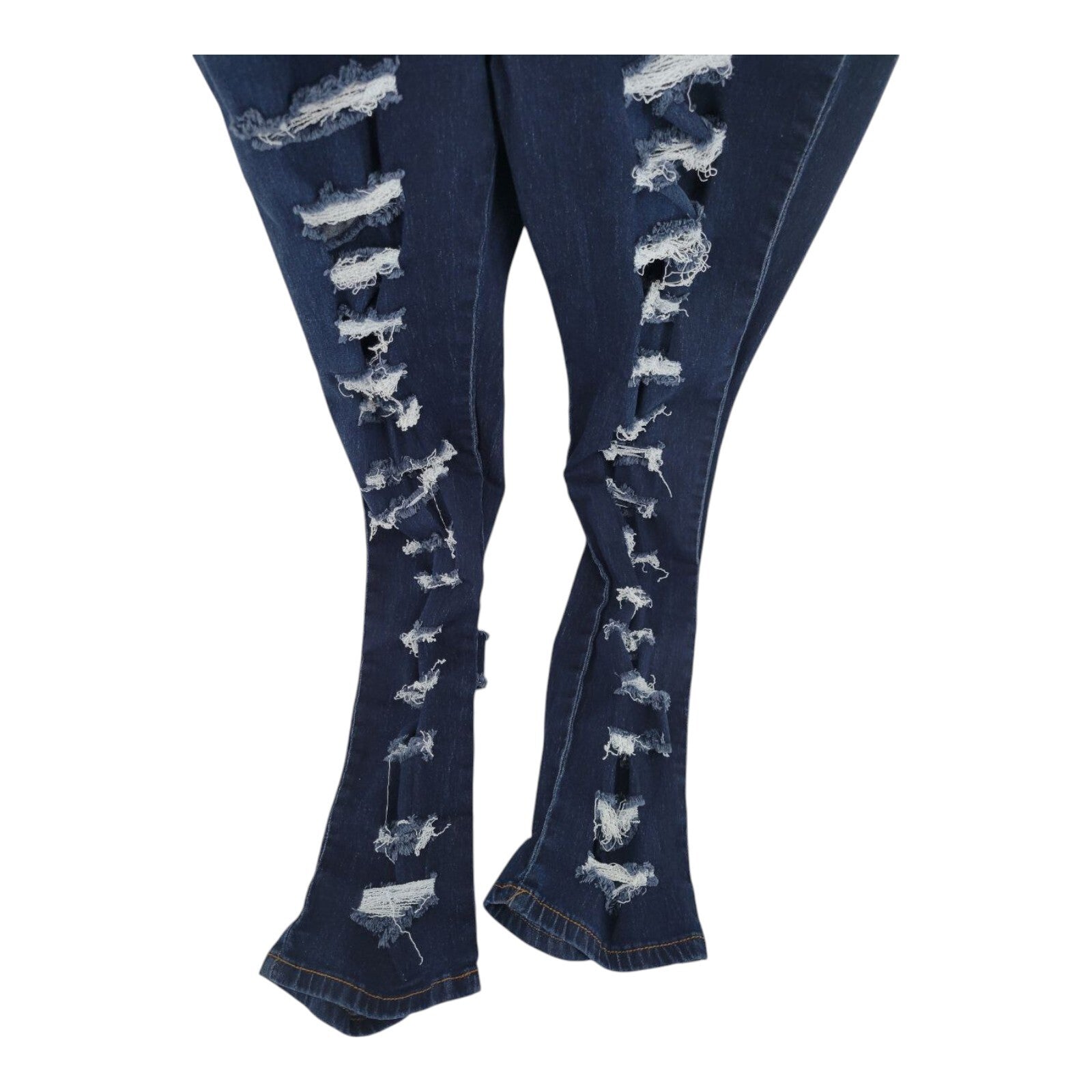 VIP Jeans Skinny Sleeveless Zip Up Blue Distressed Denim Jumpsuit 1X