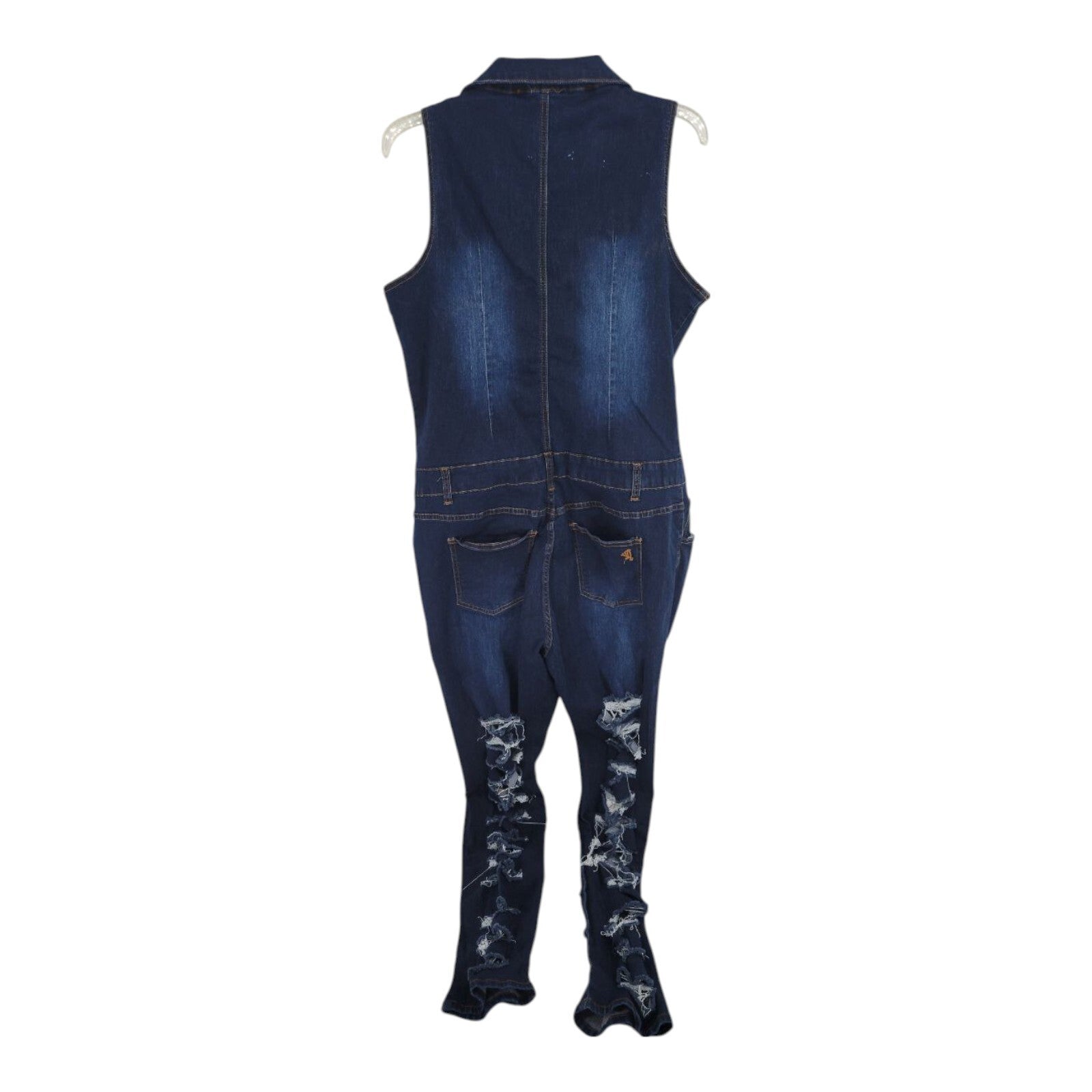 VIP Jeans Skinny Sleeveless Zip Up Blue Distressed Denim Jumpsuit 3X