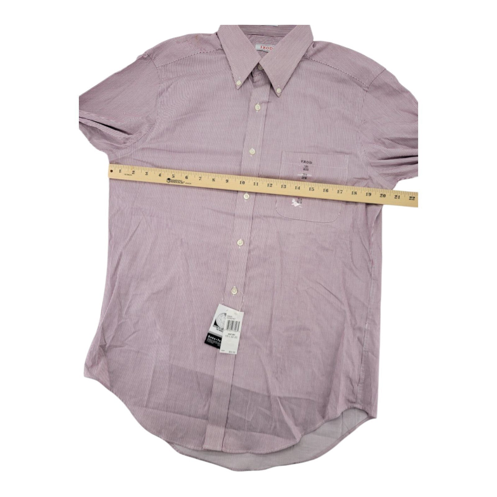 IZOD Men's Dress Shirt Deep Red 15.5 32/33 Long Sleeve Cotton Button Down