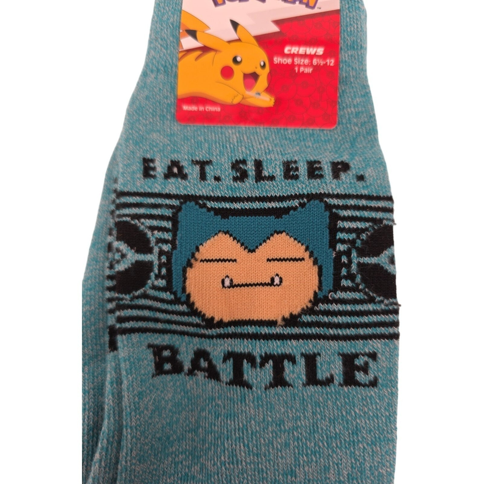 Pokémon Snorlax Crew Socks Eat Sleep Battle Blue Size 6-12