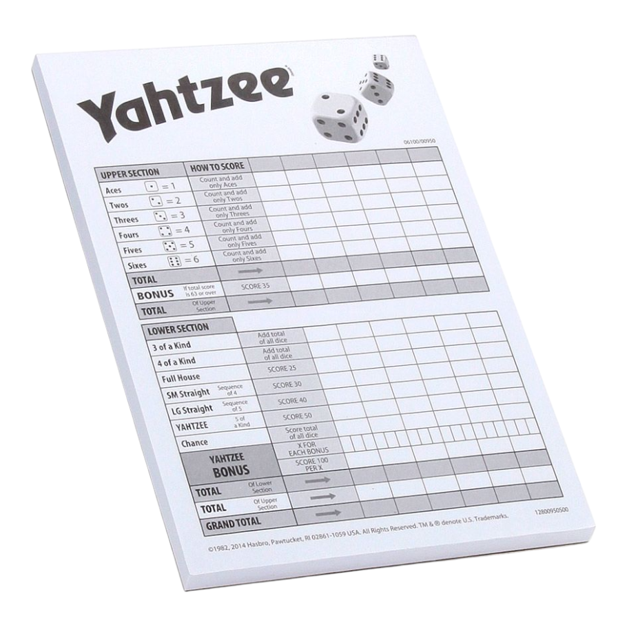 Hasbro Yahtzee Score Pads 80 Sheets