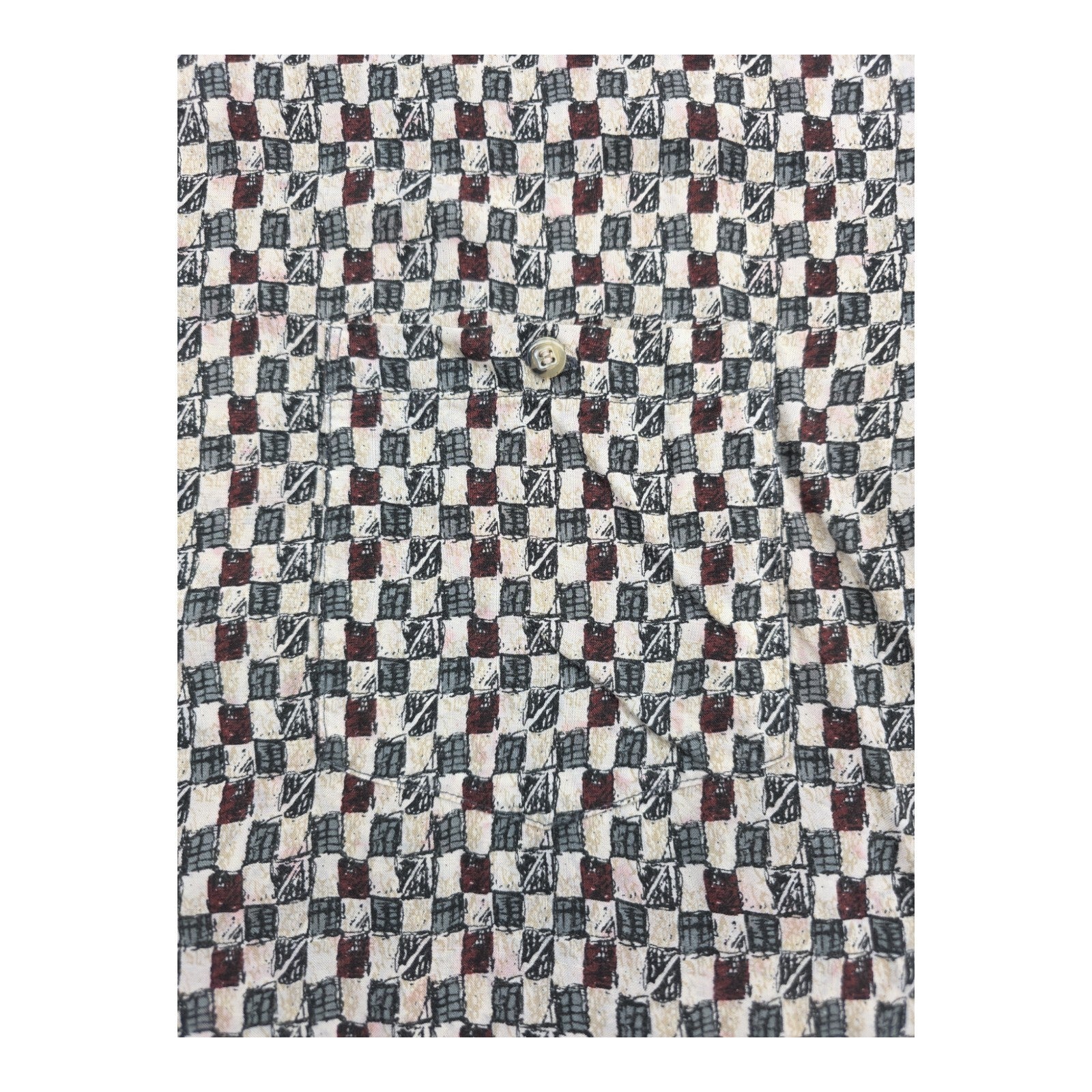 Damante Geometric Checkerboard Button-Up Shirt Rayon Long Sleeve Men’s L