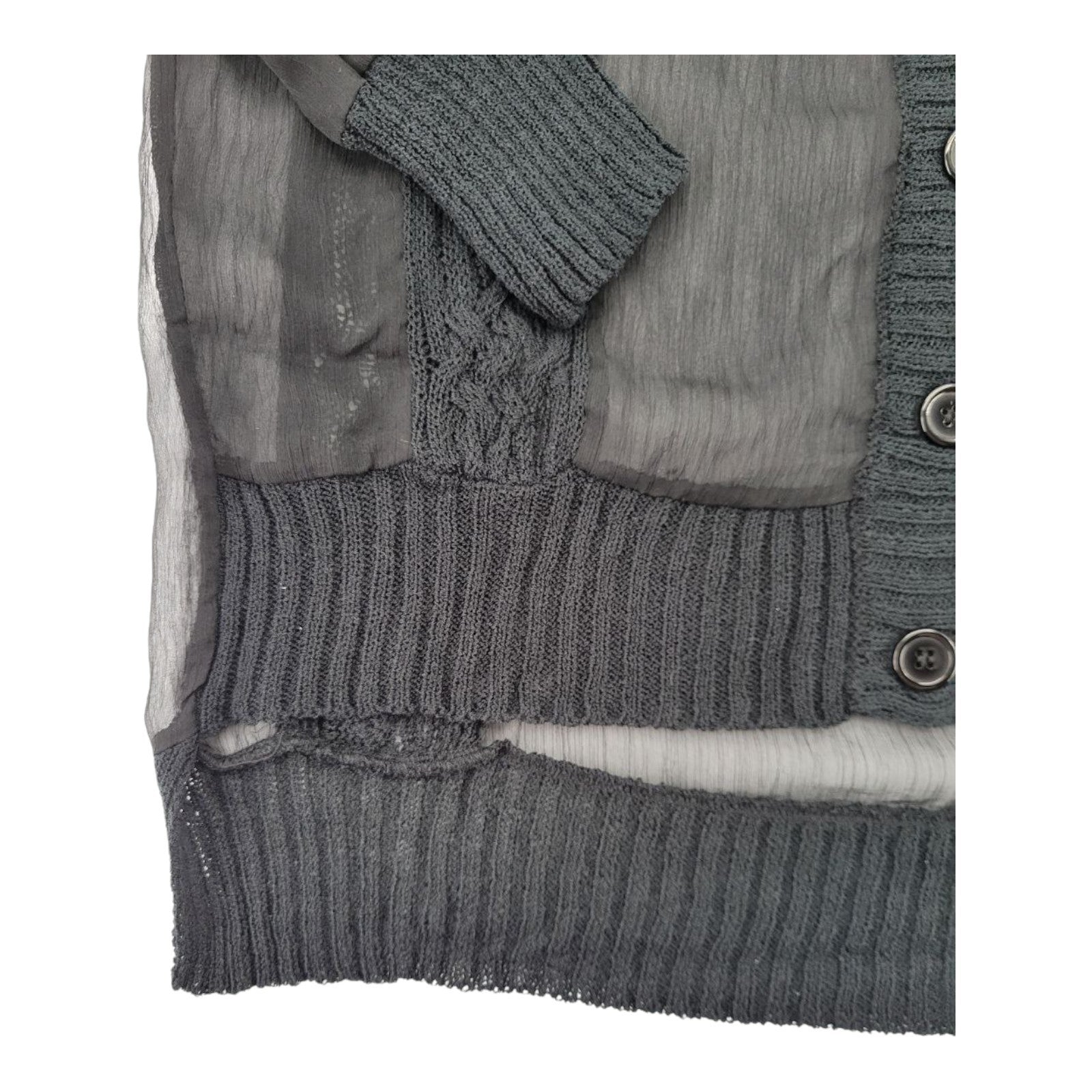 FATE Women's Sheer Black Knit Cardigan Sweater M Button Front Long Sleeve