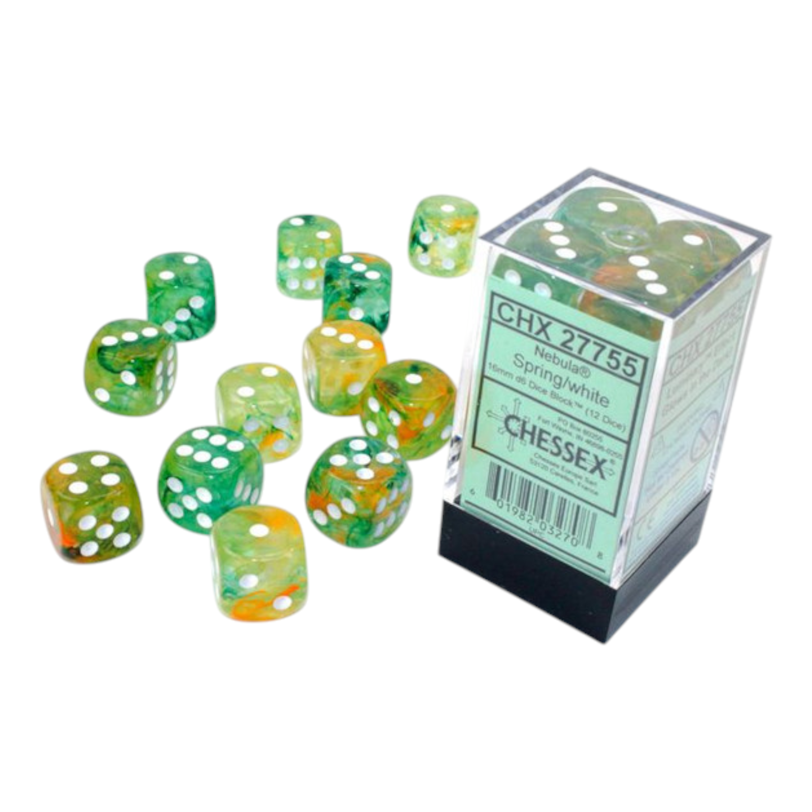 Chessex Nebula 16mm d6 Spring/White Luminary Dice Block 12 Dice CHX 27755