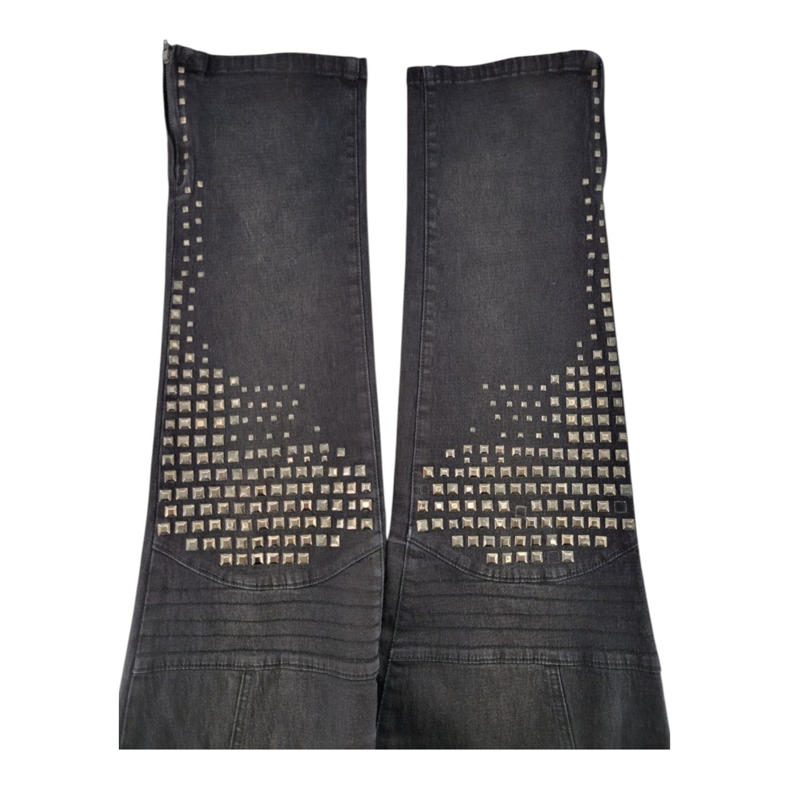 DG2 by Diane Gilman Black Studded Moto Jeans Size 14 Stretch Zip Hem