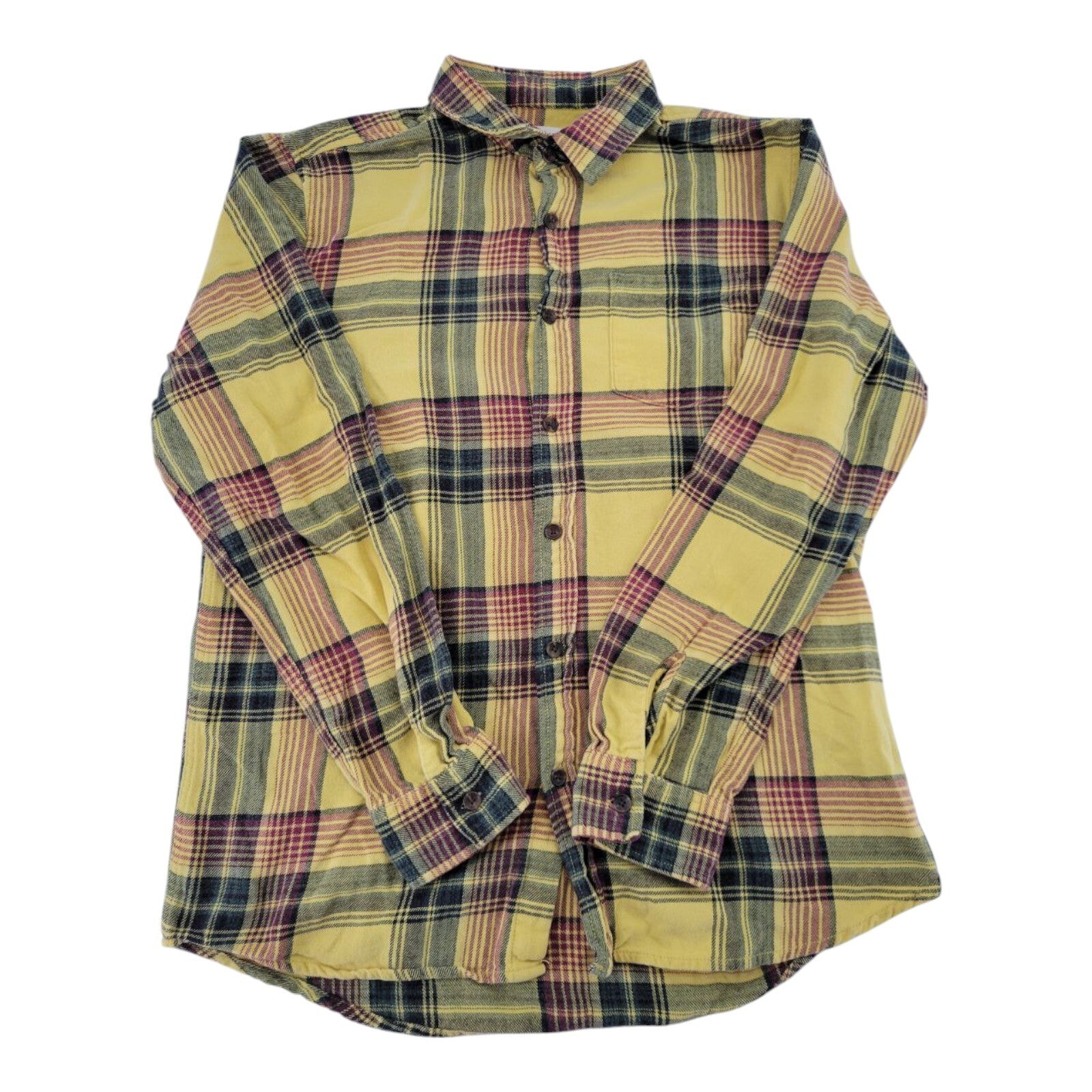 Pacsun Yellow Red Plaid Flannel Shirt Mens Button Up Long Sleeve M