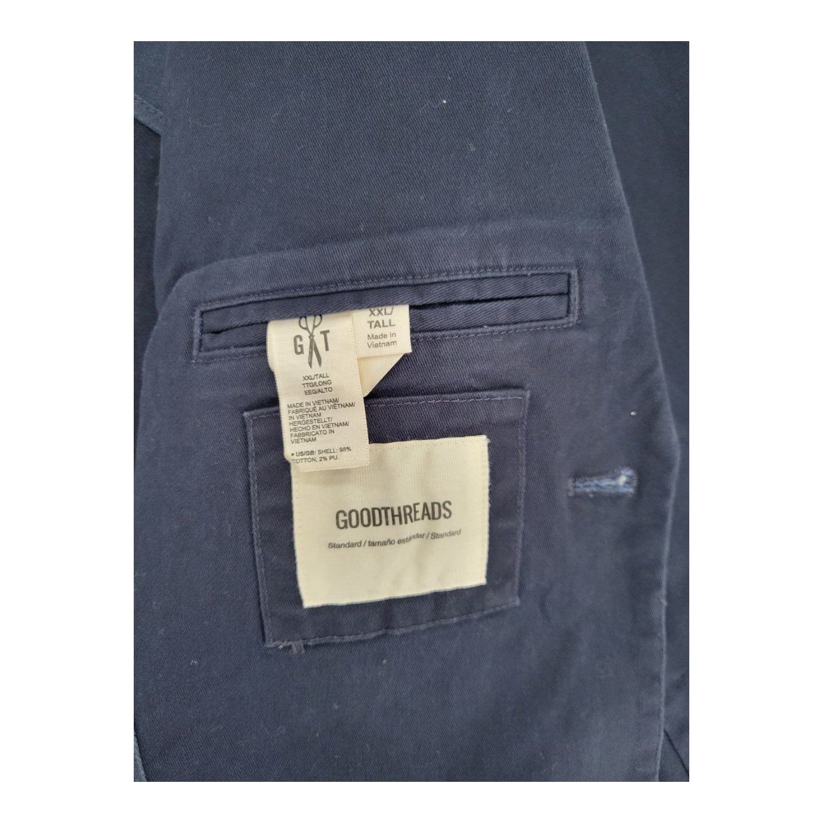 Goodthreads Men's Navy 2-Button Blazer Jacket Casual Cotton Size XXL Tall