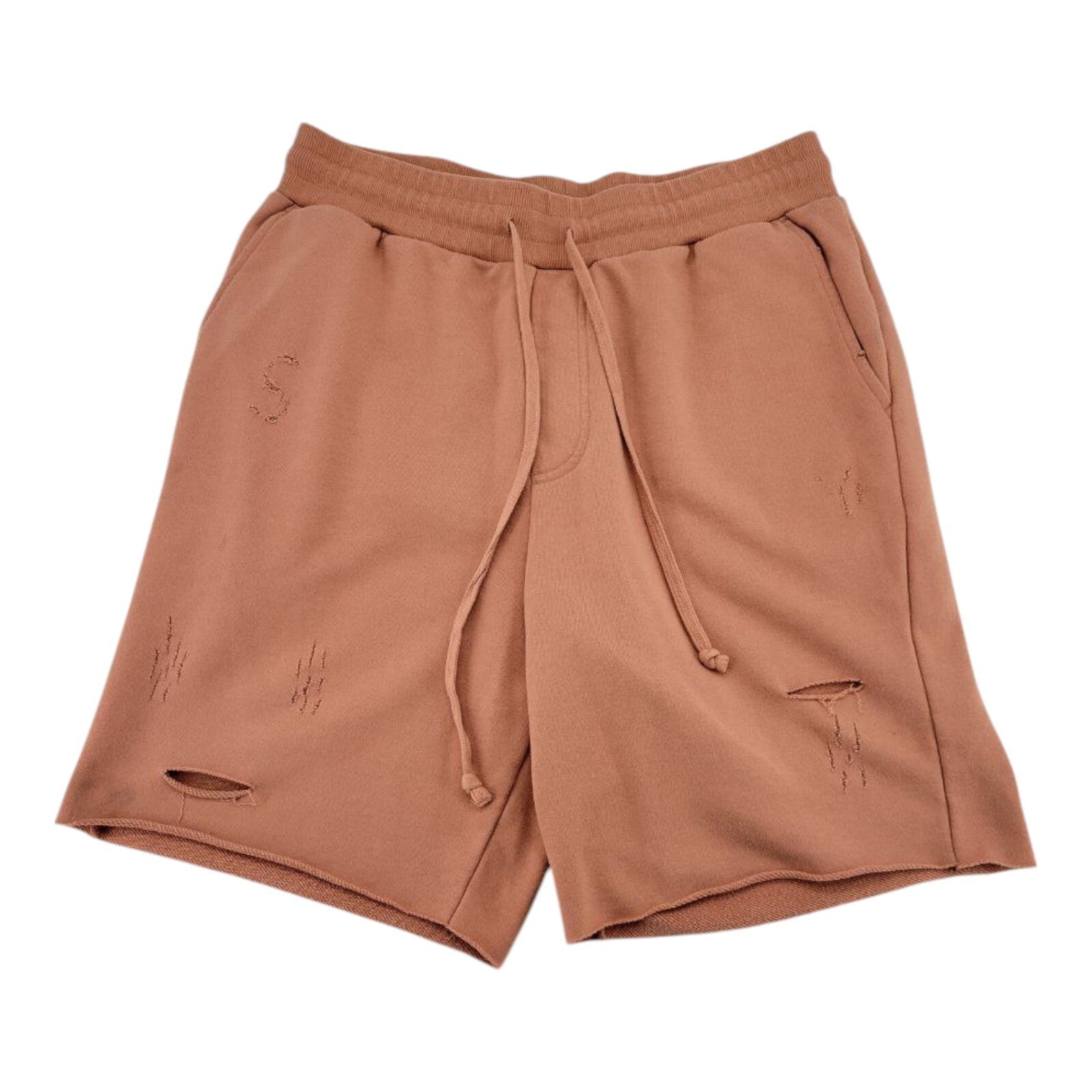 Forever 21 Distressed Sweat Shorts Mens Tan Brown Drawstring Waist Size L