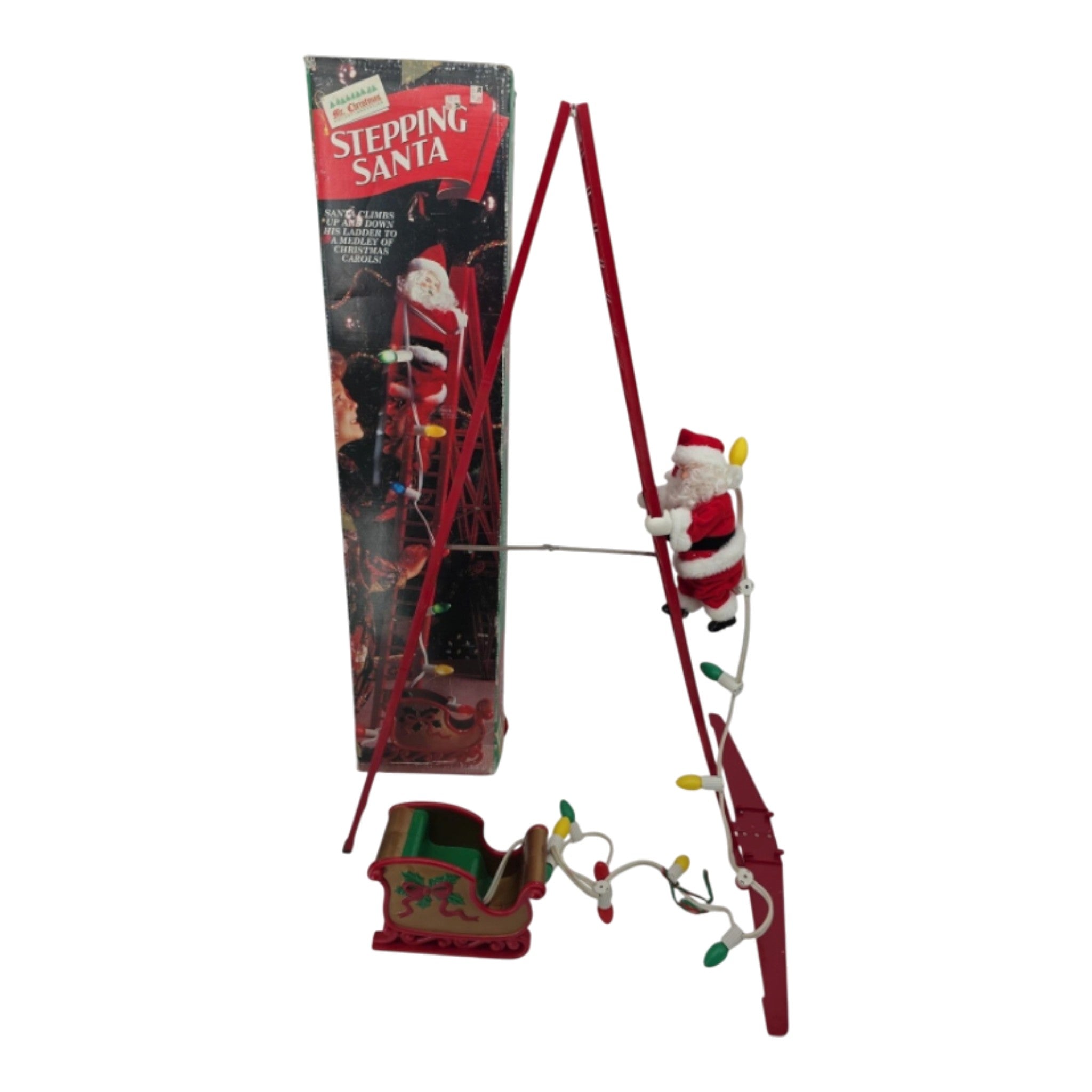 Mr. Christmas Stepping Santa Animated Climbing Ladder with Sleigh & Lights Music