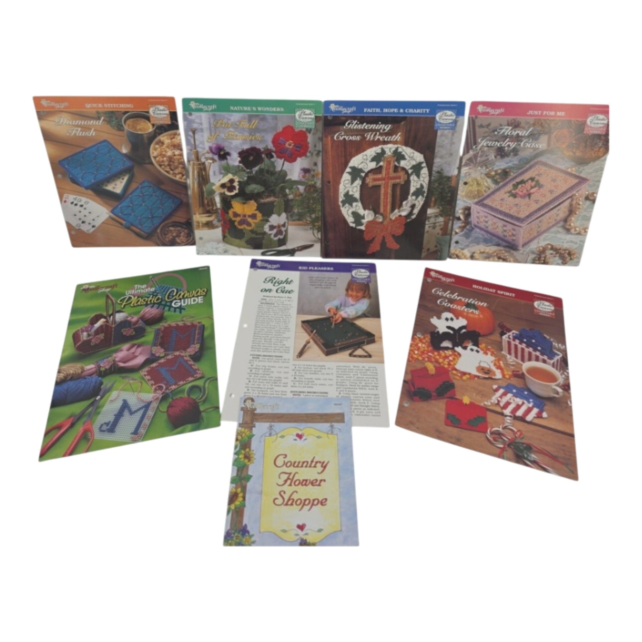 Lot of 8 Needlecraft Shop Plastic Canvas Pattern Booklets Cross Stitch Crafts
