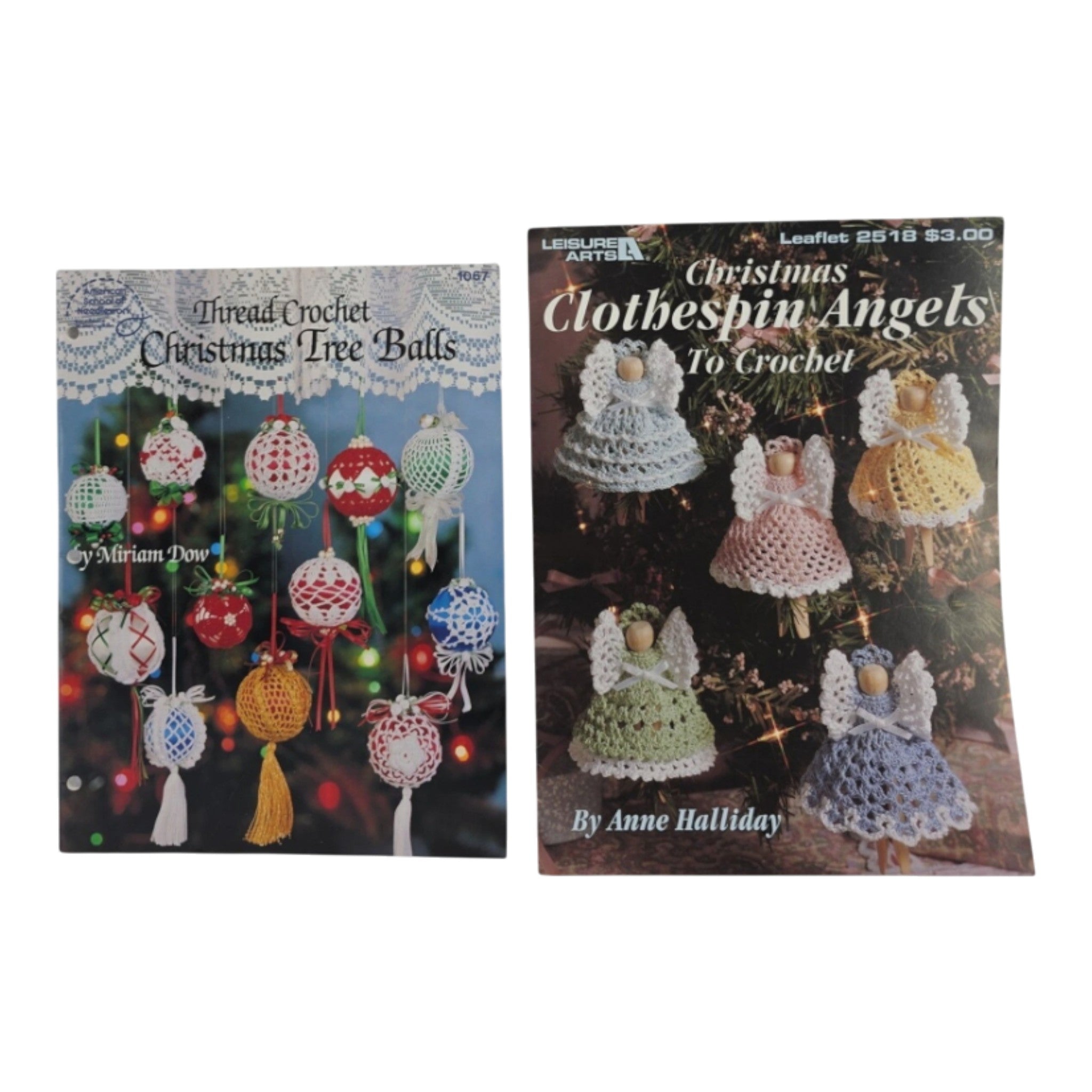 Thread Crochet books Christmas Tree Balls & Christmas Clothespin Angels Lot of 2