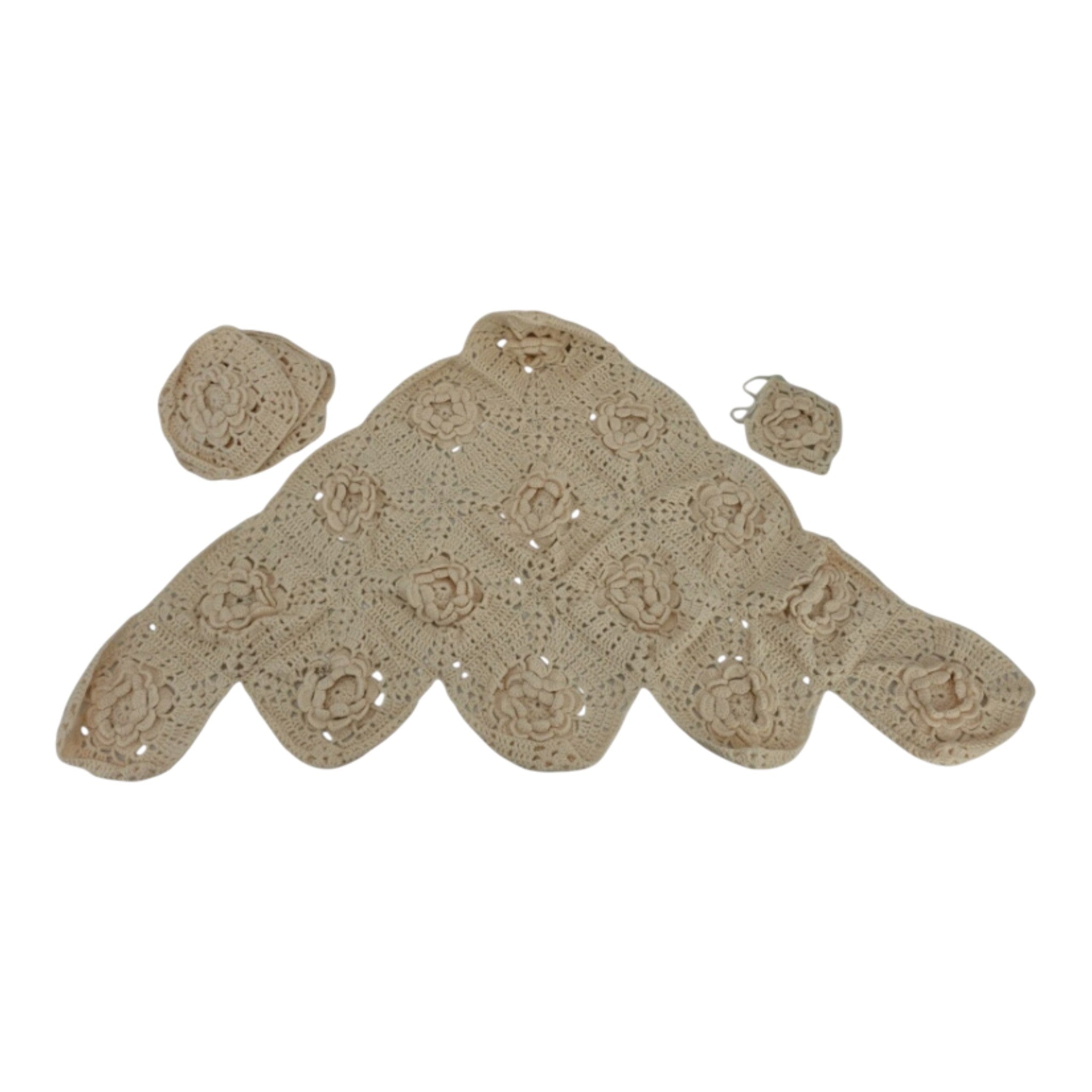 Vintage Handmade Crochet Rose Granny Square Afghan Unfinished Project 31 x 31 in